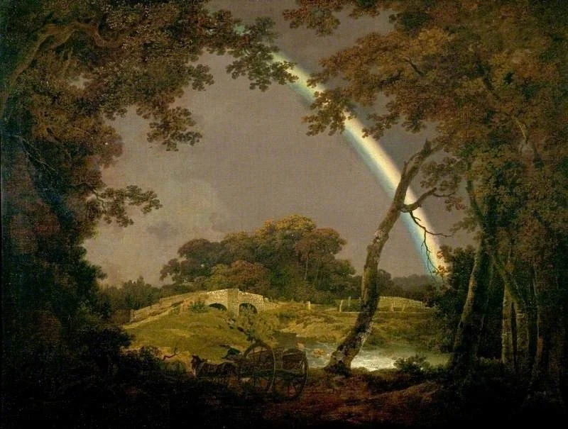 Landscape with a Rainbow, by Joseph Wright of Derby, oil, 1798