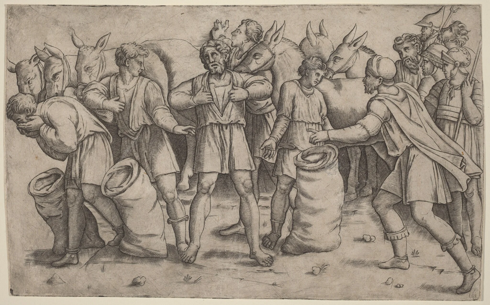 Discovery of Joseph's Cup, by Giovanni Antonio da Brescia, ink, 1523