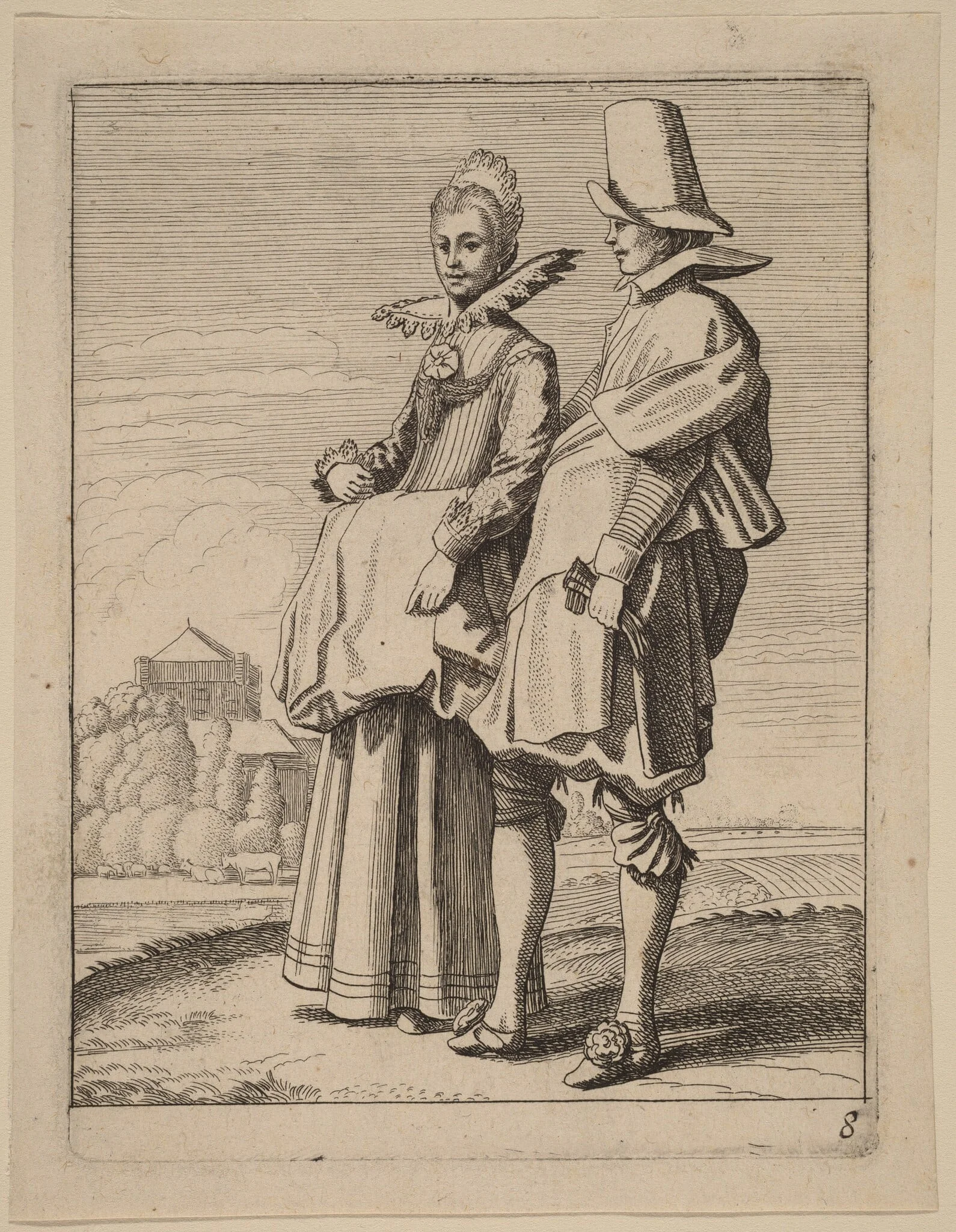 Two Figures in Costume, by Jan van de Velde, ink, 1617