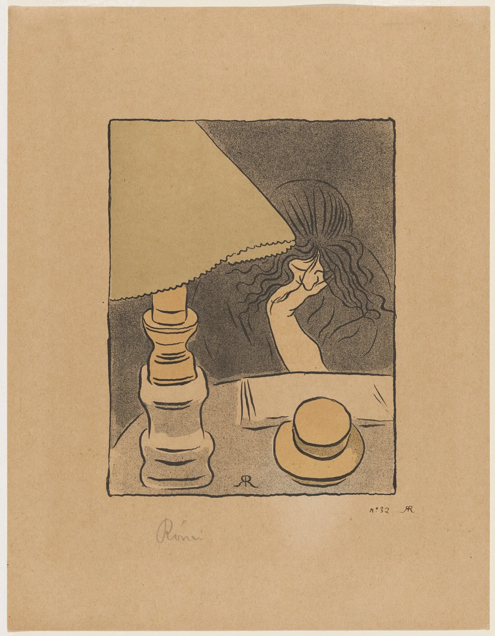 La Liseuse sous la lampe, by József Rippl-Rónai, ink, 1895