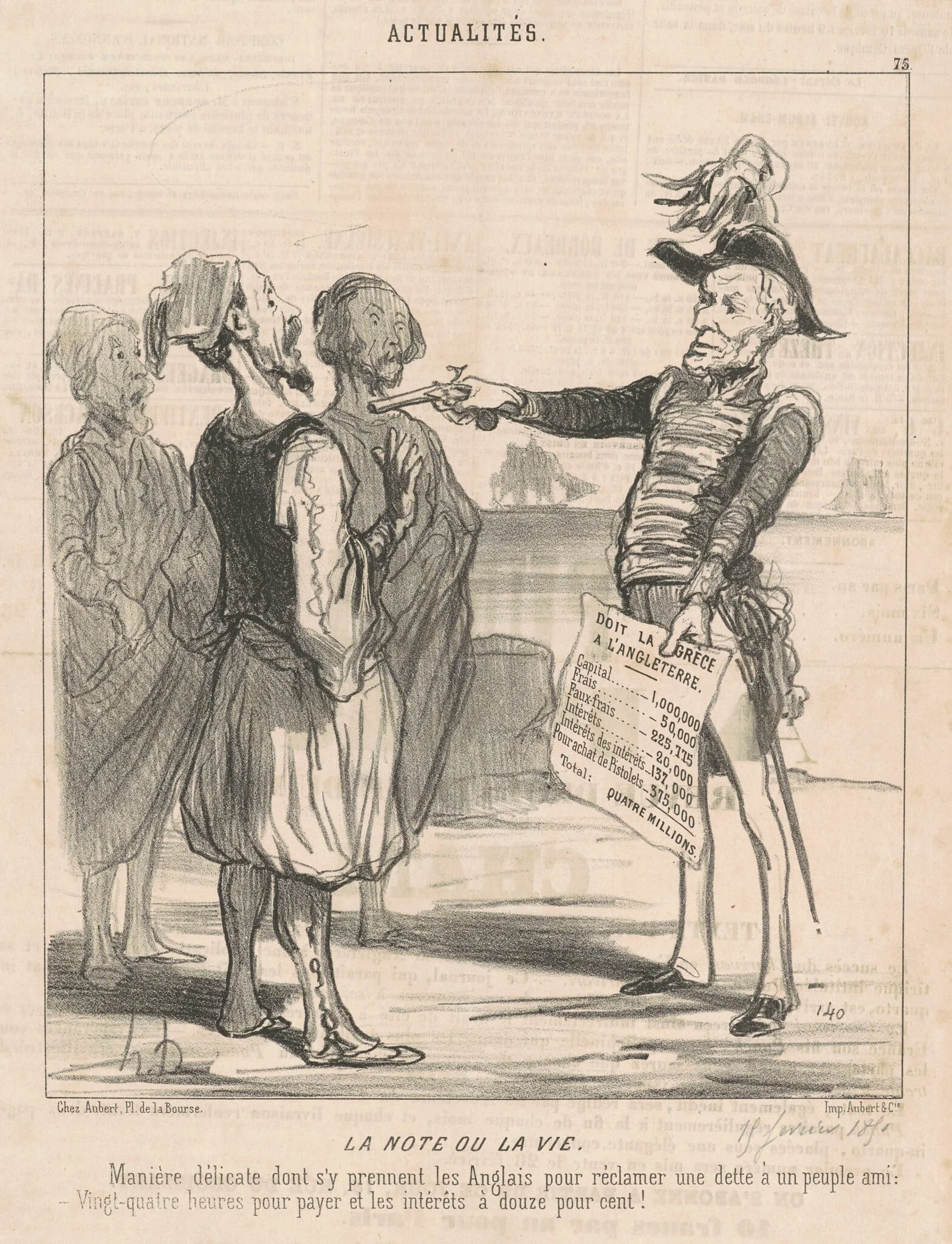 La note ou la vie, by Honoré Daumier, ink, 1850