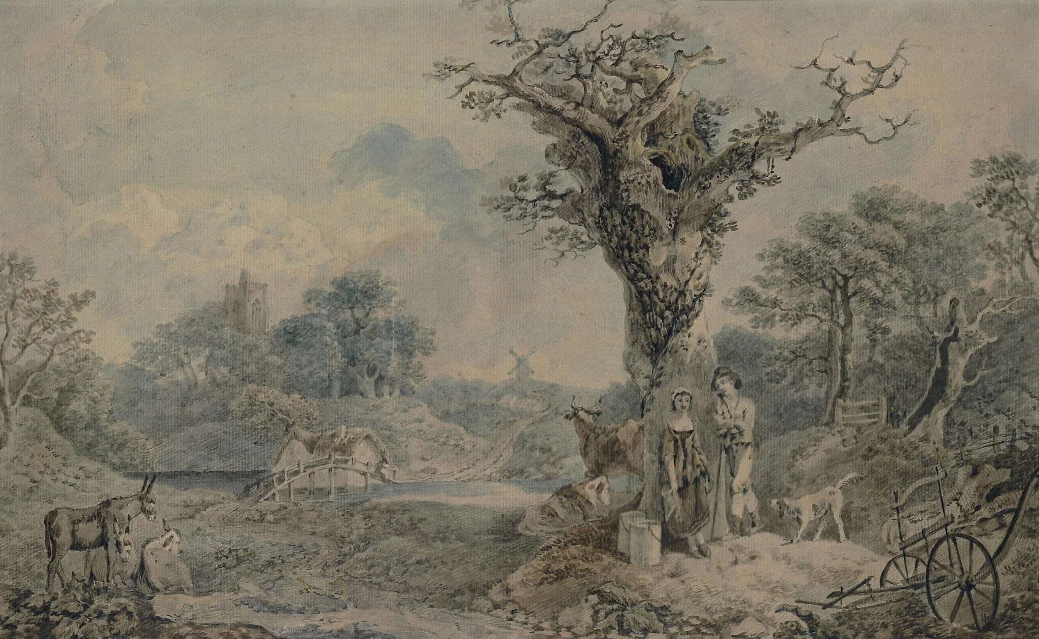 Landscape with figures and cattle