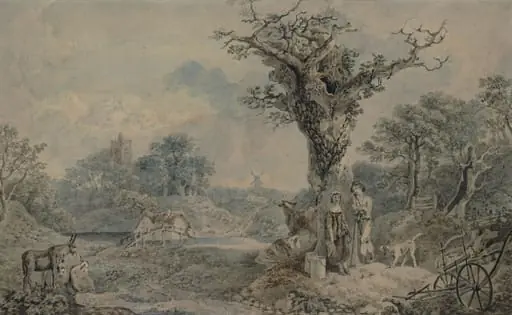 Landscape with figures and cattle