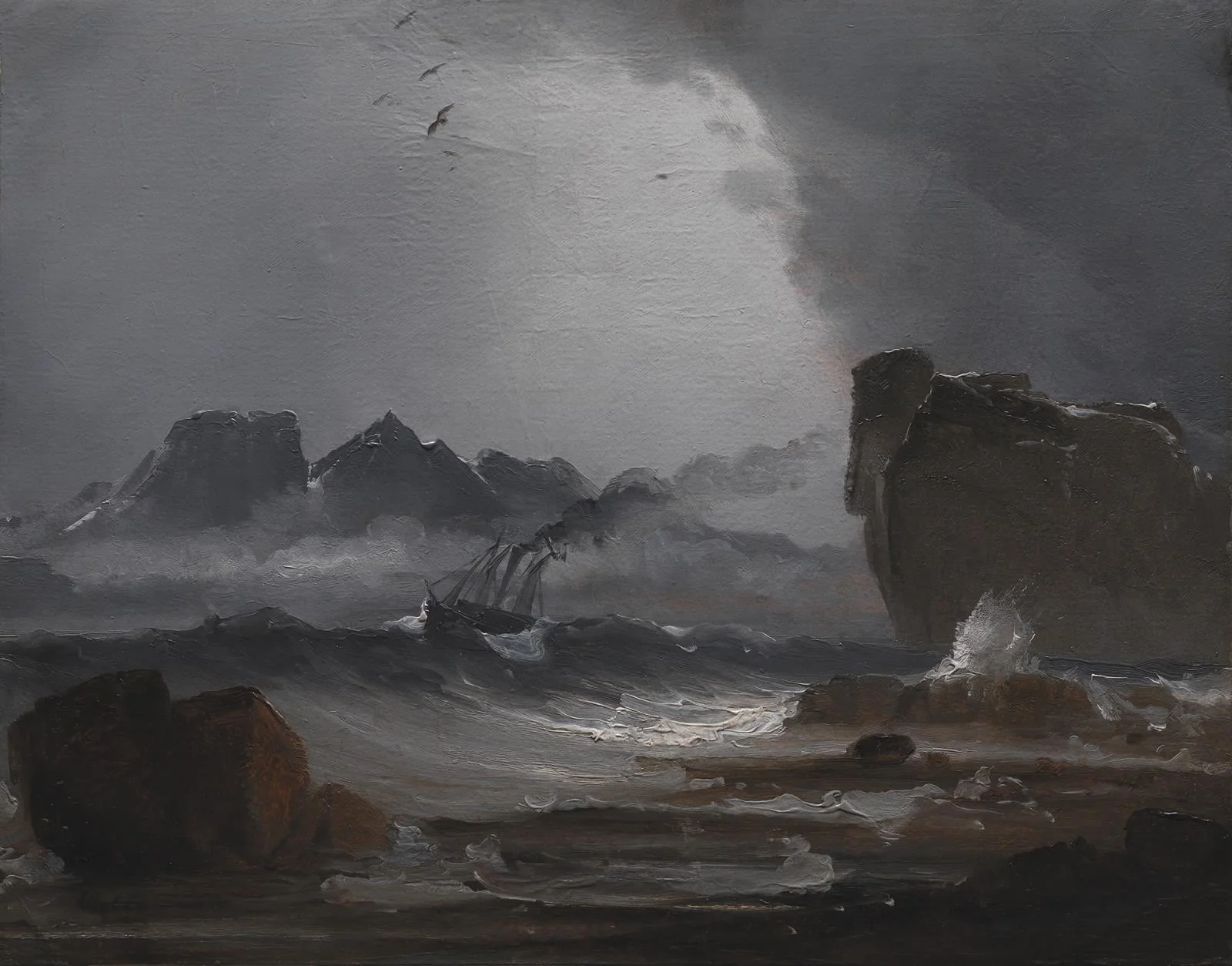 Rough Sea with a Steamer near the Coast of Norway, by Unknown, 1850