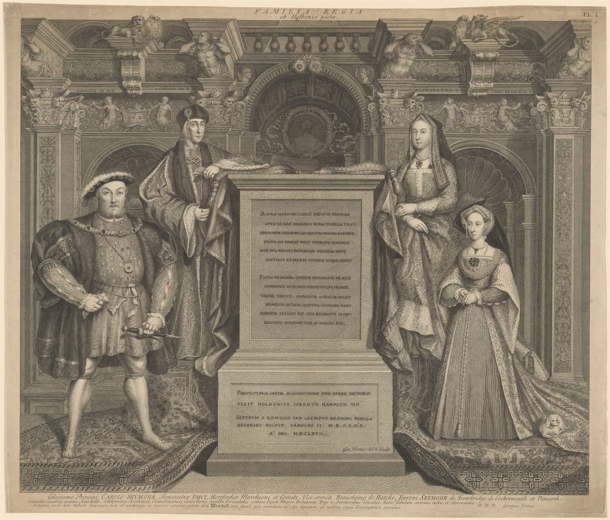 Henry VII and the Family of Henry VIII in Whitehall Palace, by George Vertue, ink, 1720