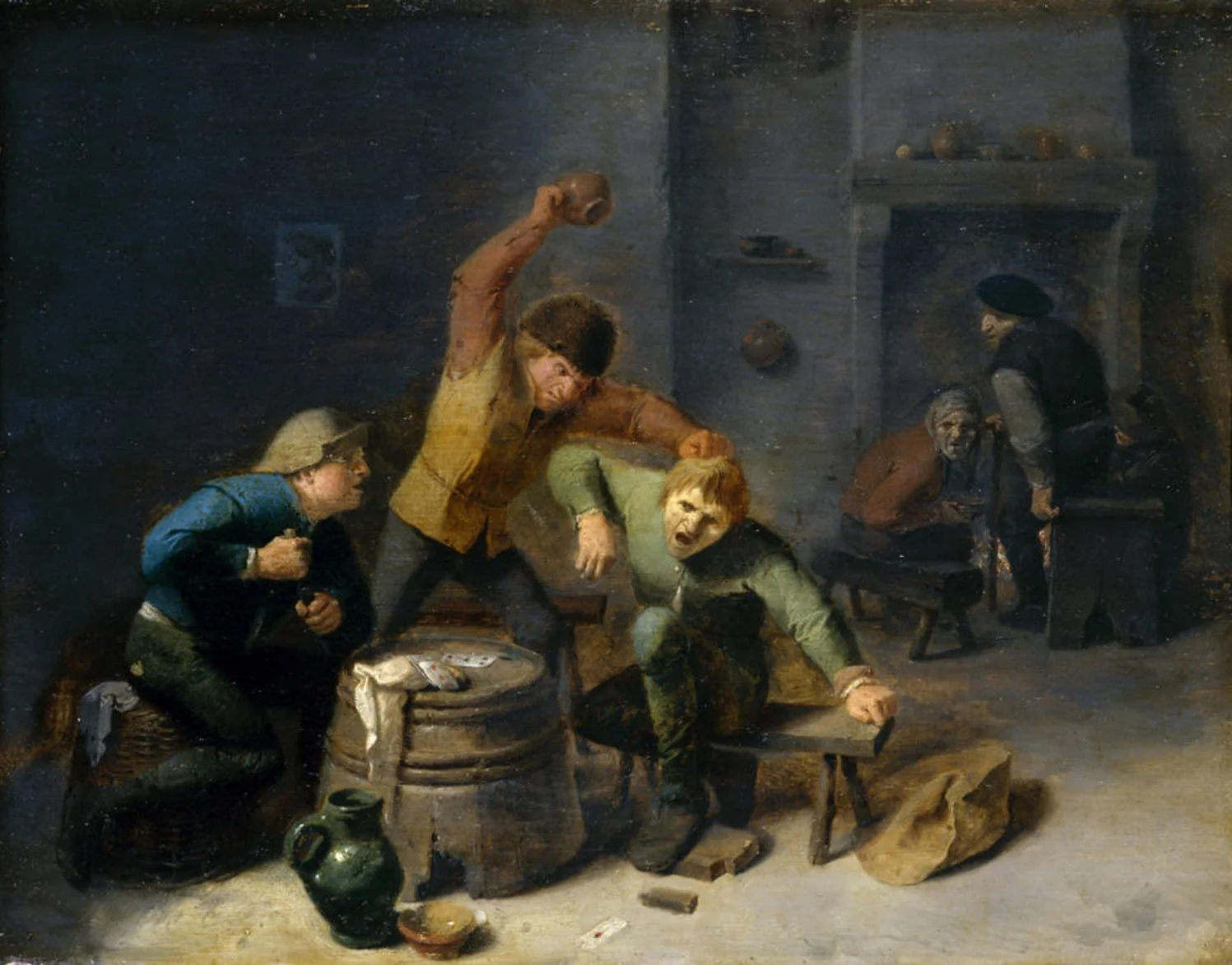 Peasants Brawling over Cards, by Adriaen Brouwer, oil, 1630
