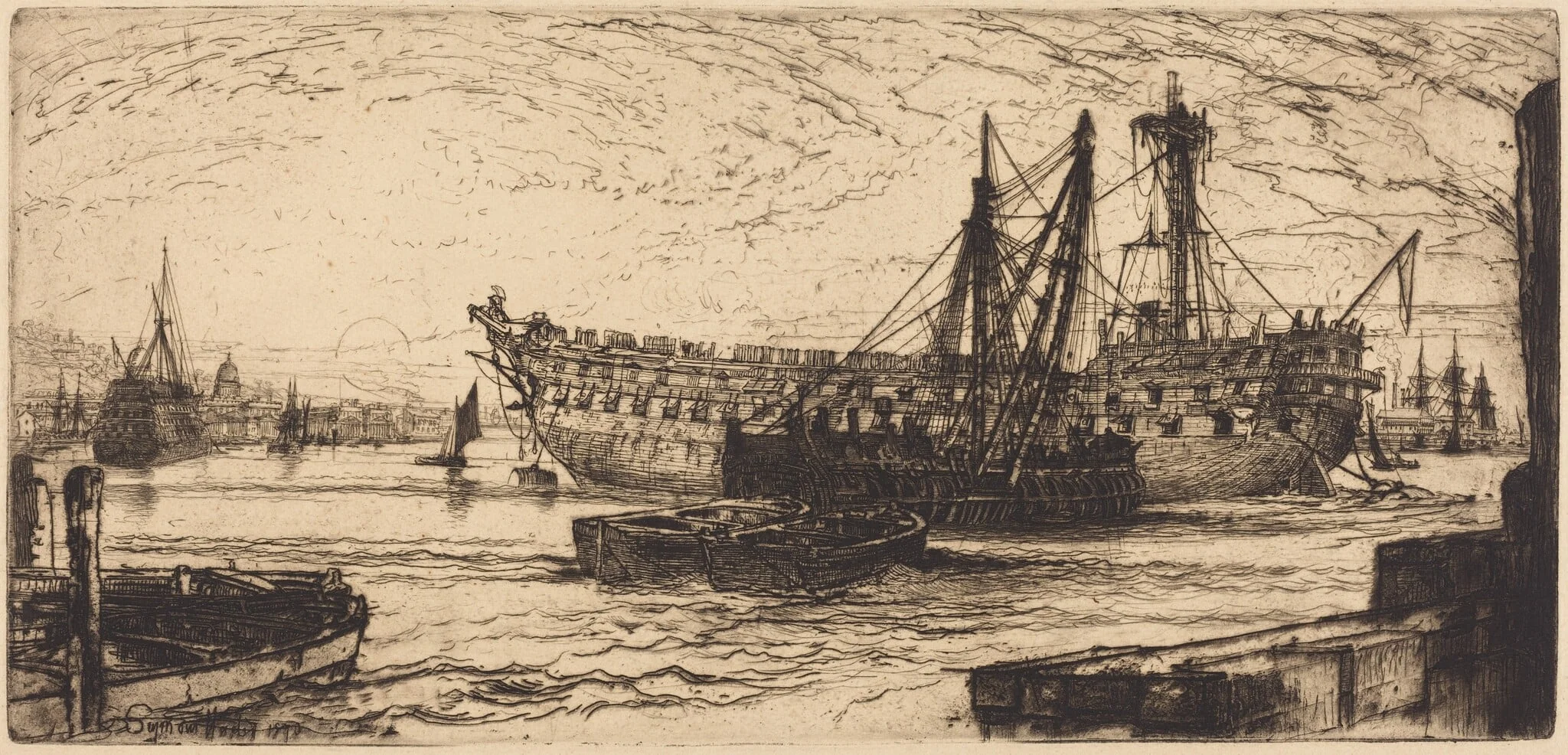 Breaking Up of the Agamemnon, by Francis Seymour Haden, ink, 1870