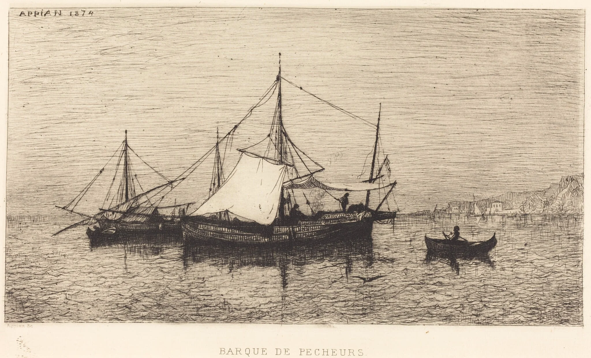 Barque de Pecheurs, by Adolphe Appian, ink, 1874