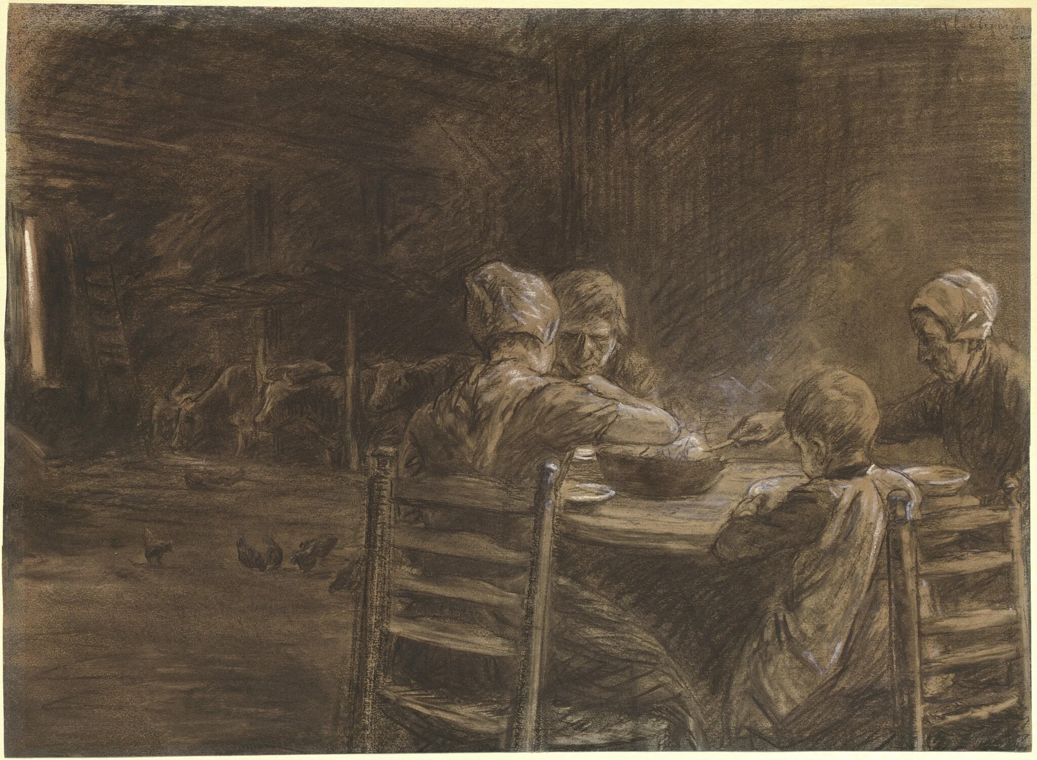 East Frisian Peasants Eating Supper, by Max Liebermann, chalk, 1893