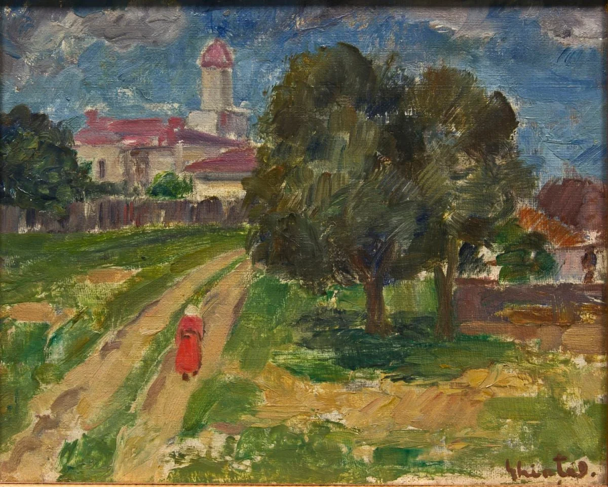 Peisaj cu biserică, by Dumitru Ghiață, unspecified