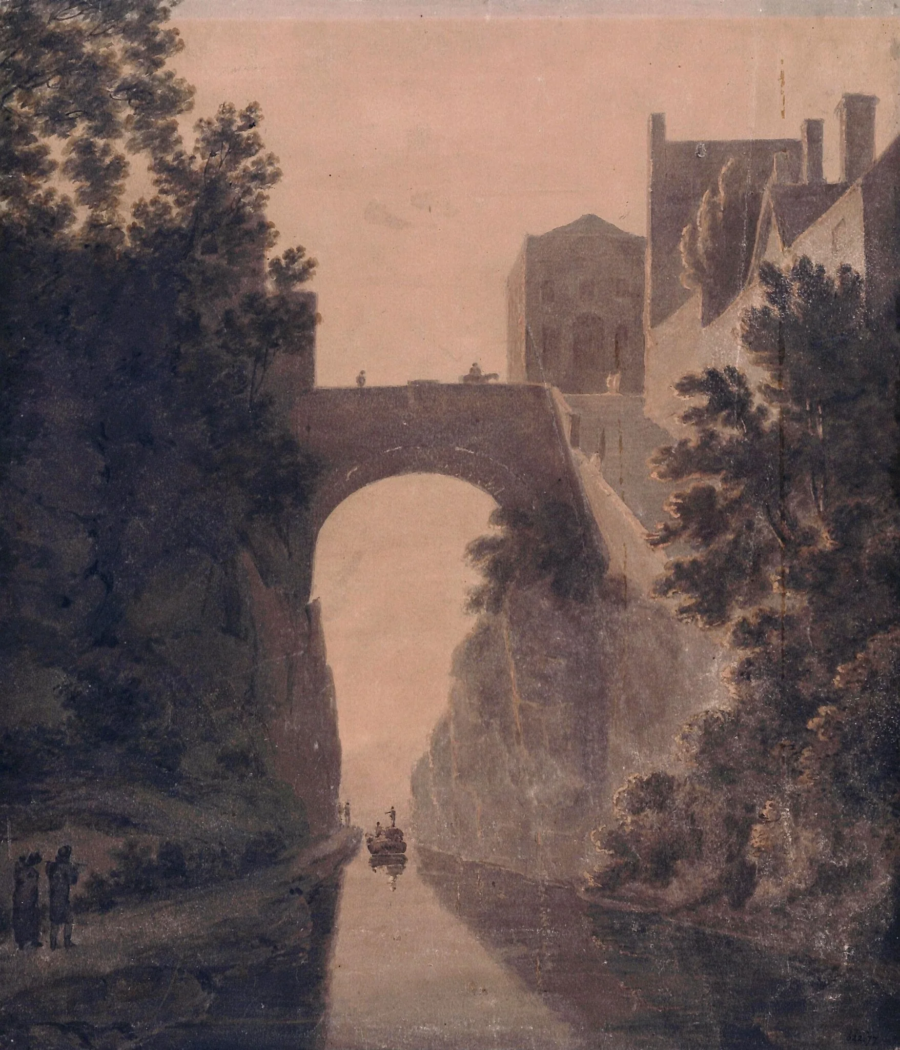 The canal in Chester, showing Northgate Street Bridge and part of the Bluecoat Hospital, by John Glover, watercolor, 1790