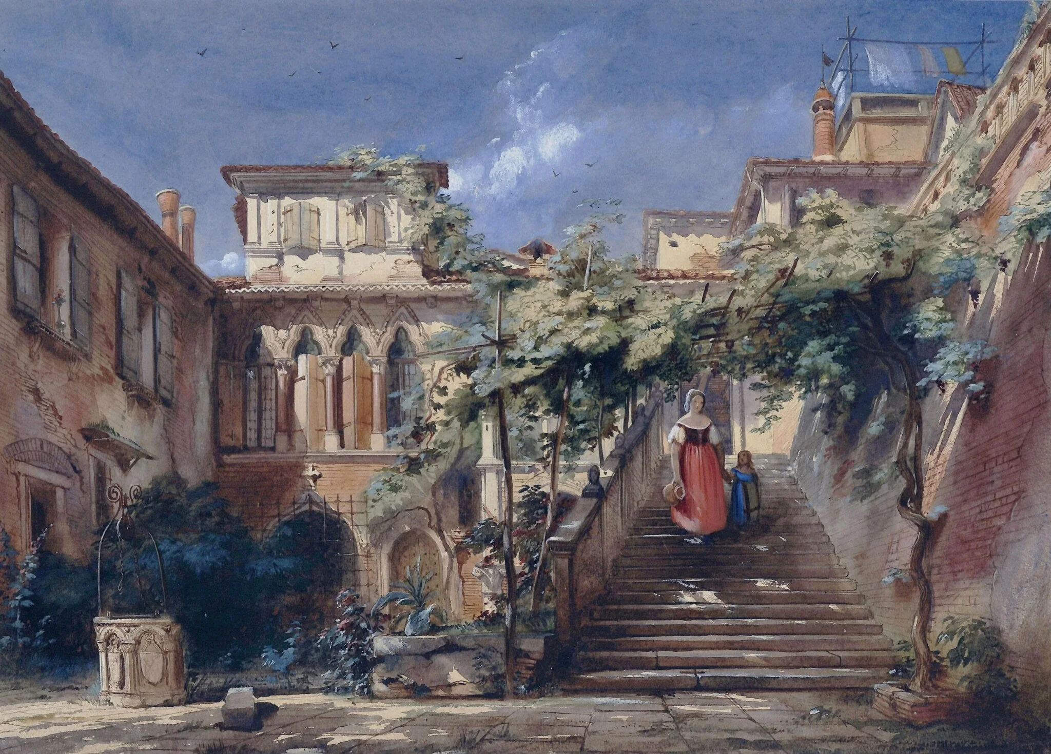 Cortile della Casa Salviati, Venice, by Lake Price, watercolor, 1839