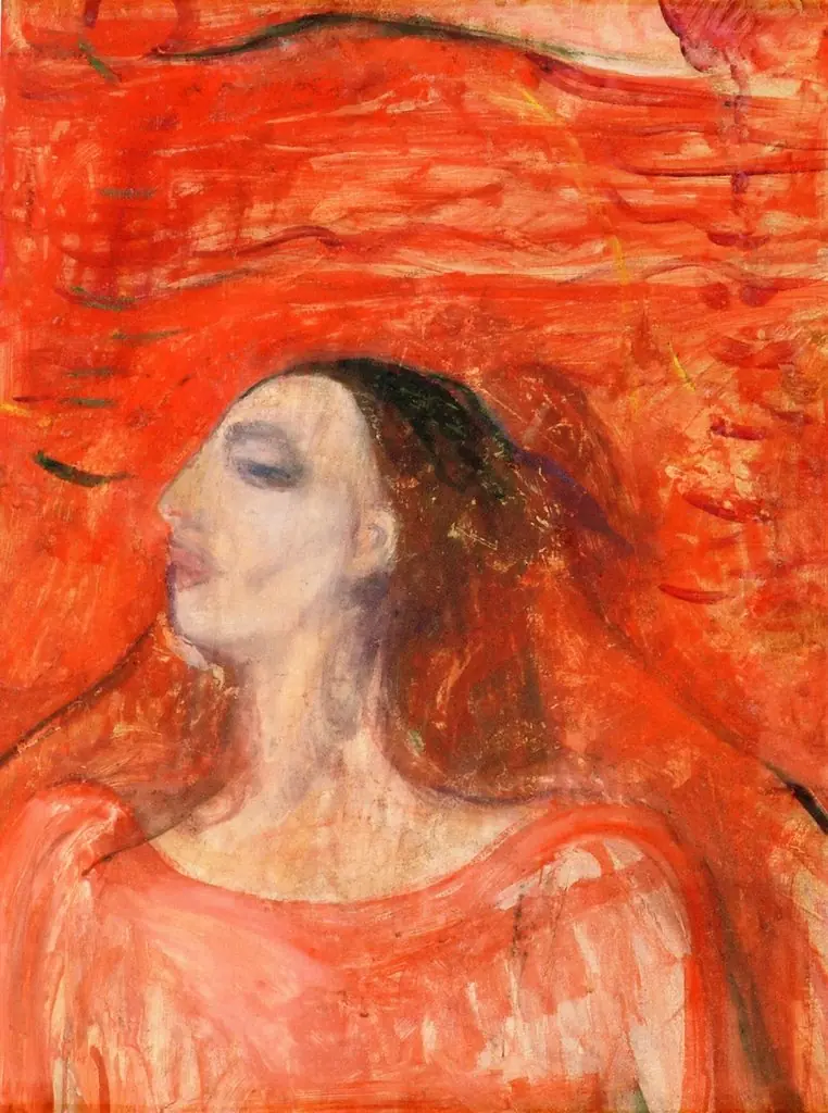 Woman Against a Red Background
