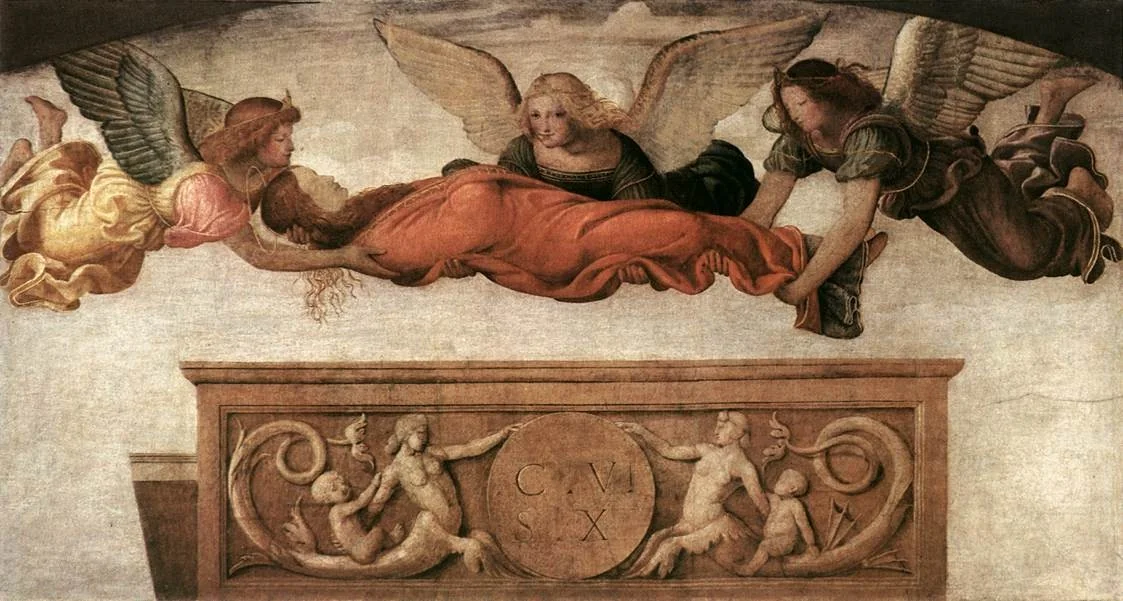 St Catherine Carried to her Tomb by Angels, by Luini Bernardino, unspecified, 1520