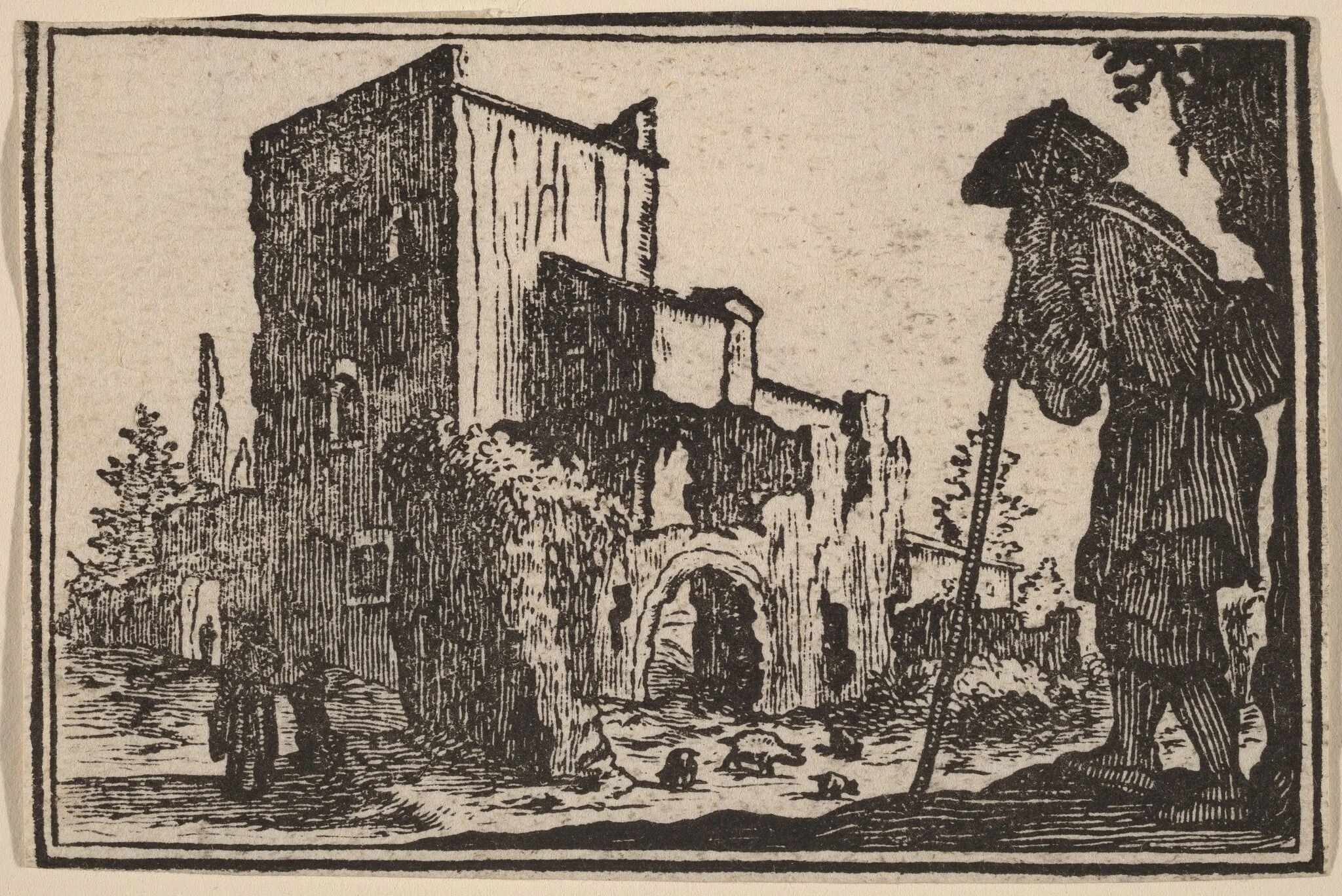 Shepherd and Ruins, by Edouard Eckman, ink, 1621