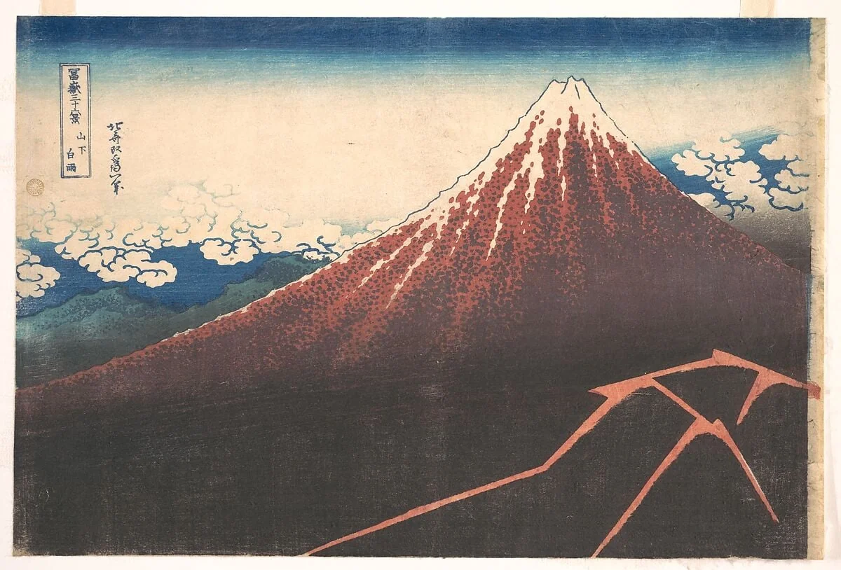 冨嶽三十六景　山下白雨|Storm below Mount Fuji (Sanka no haku u), from the series Thirty-six Views of Mount Fuji (Fugaku sanjūrokkei), by Katsushika Hokusai, ink, 1831