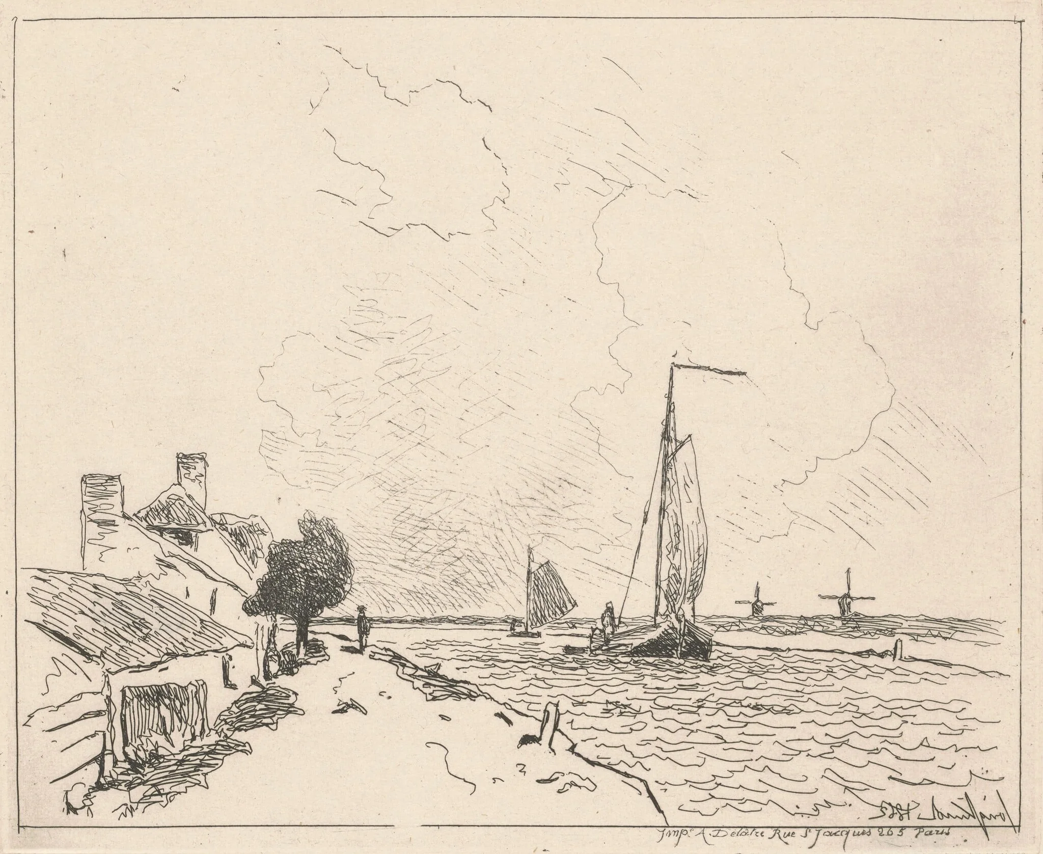 Two Boats at Sail (Les deux Barques à voile), by Johan Barthold Jongkind, ink, 1862