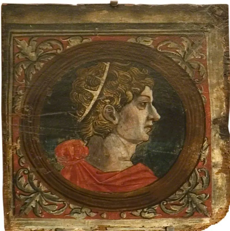 Profile Bust of a Roman Emperor Facing Right (one of 29 painted panels from a frieze)