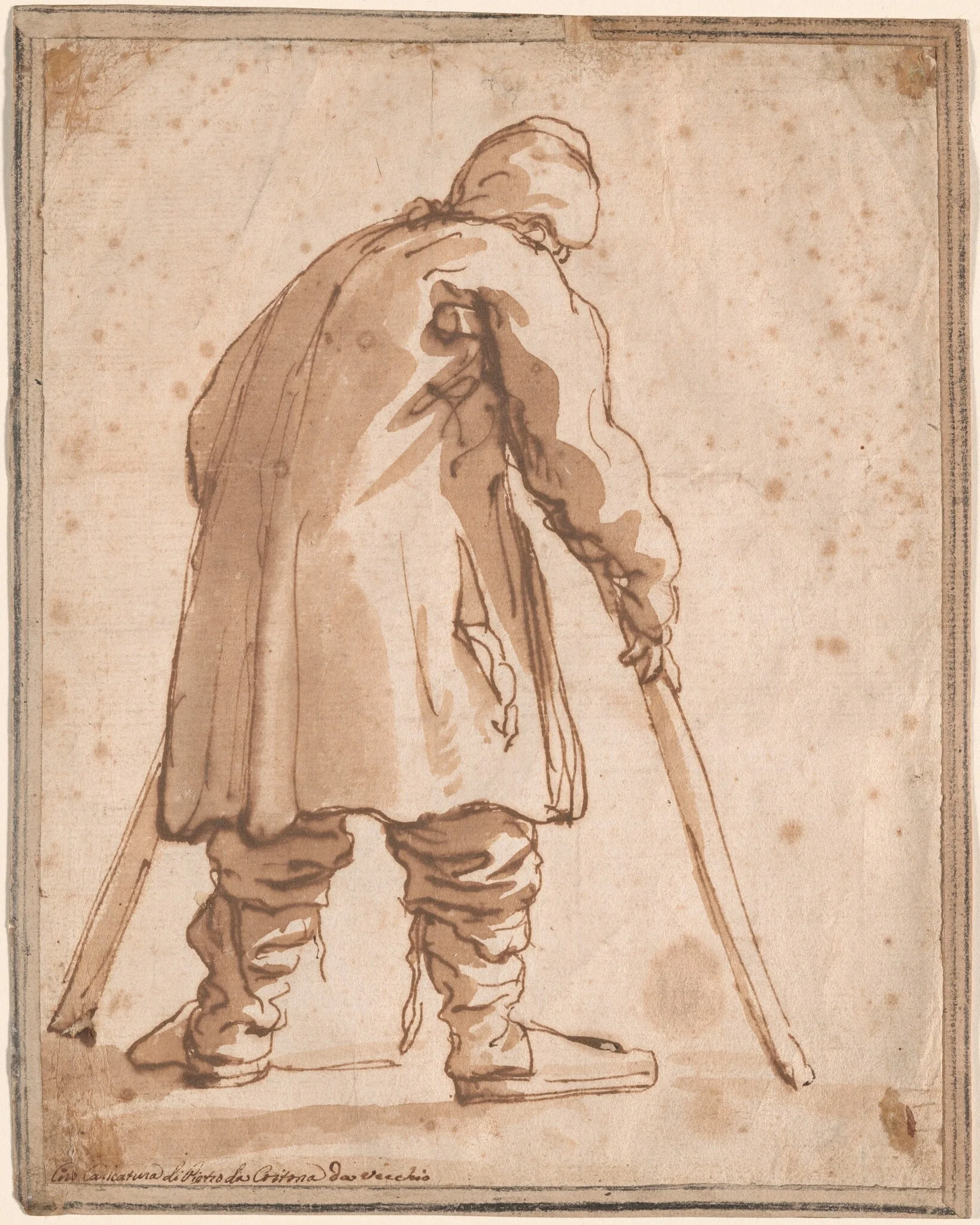 Caricature of a Man, Said to Be Pietro da Cortona, by Pier Francesco Mola, ink, 1639