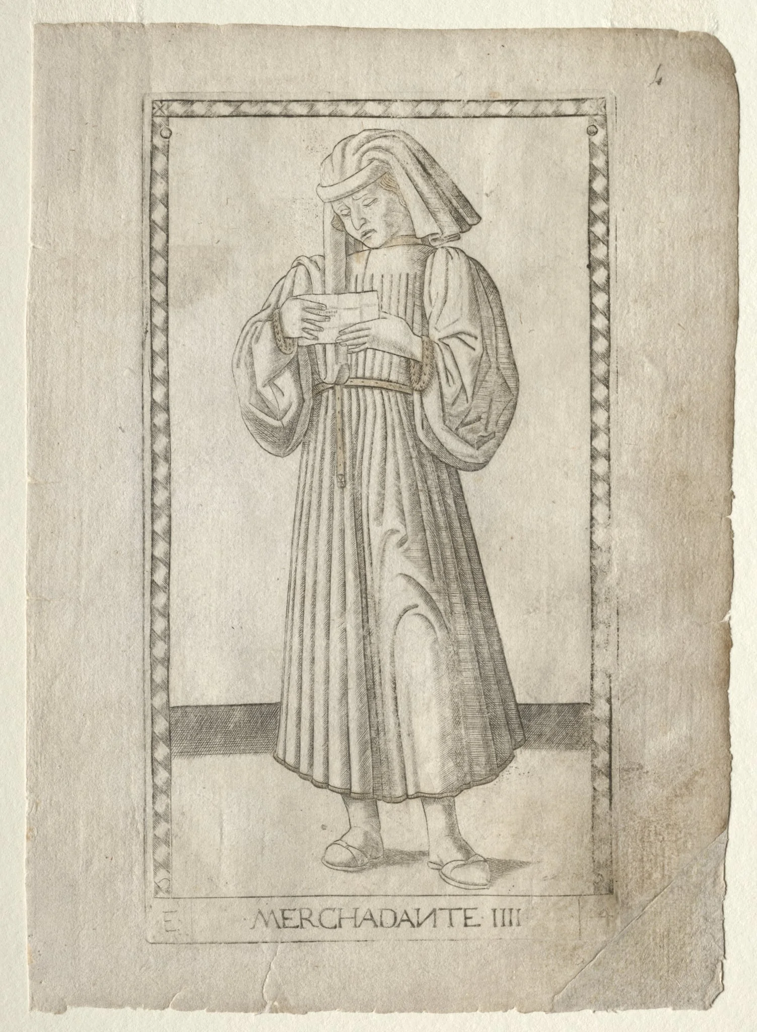 The Merchant (from the Tarocchi, series E: Conditions of Man, #4), by Master of the E-Series Tarocchi, 1467