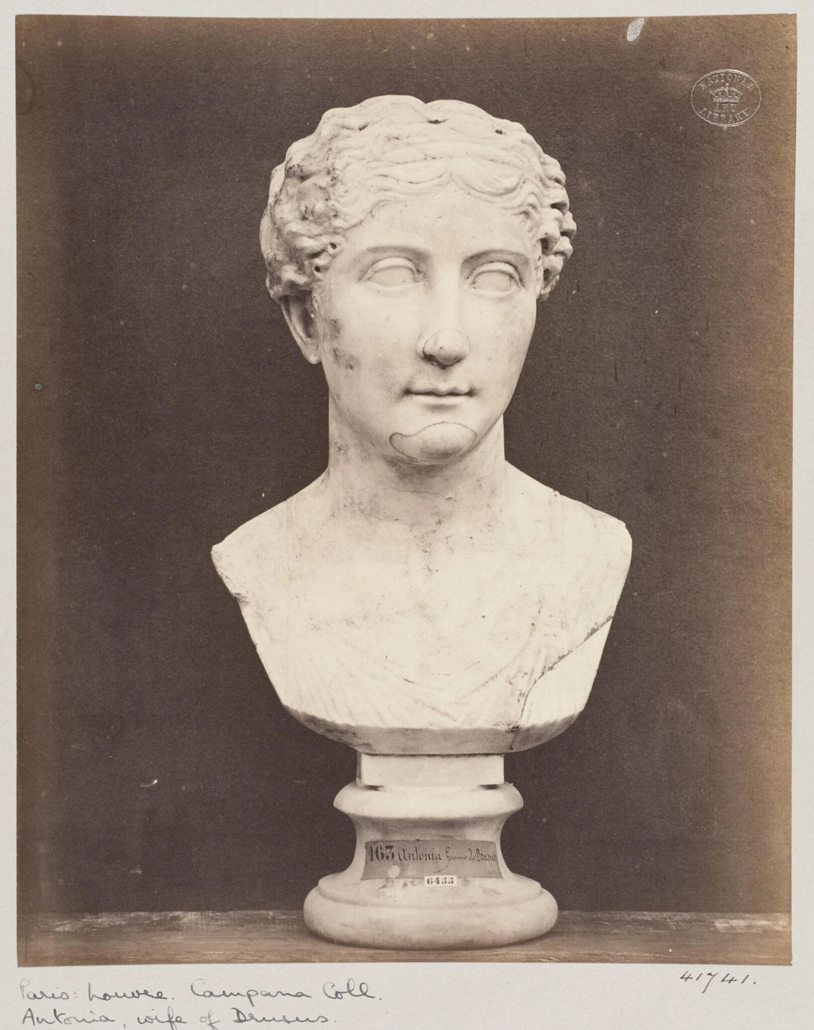 Marble bust of Antonia, by Louise Laffon, photographic, 1864
