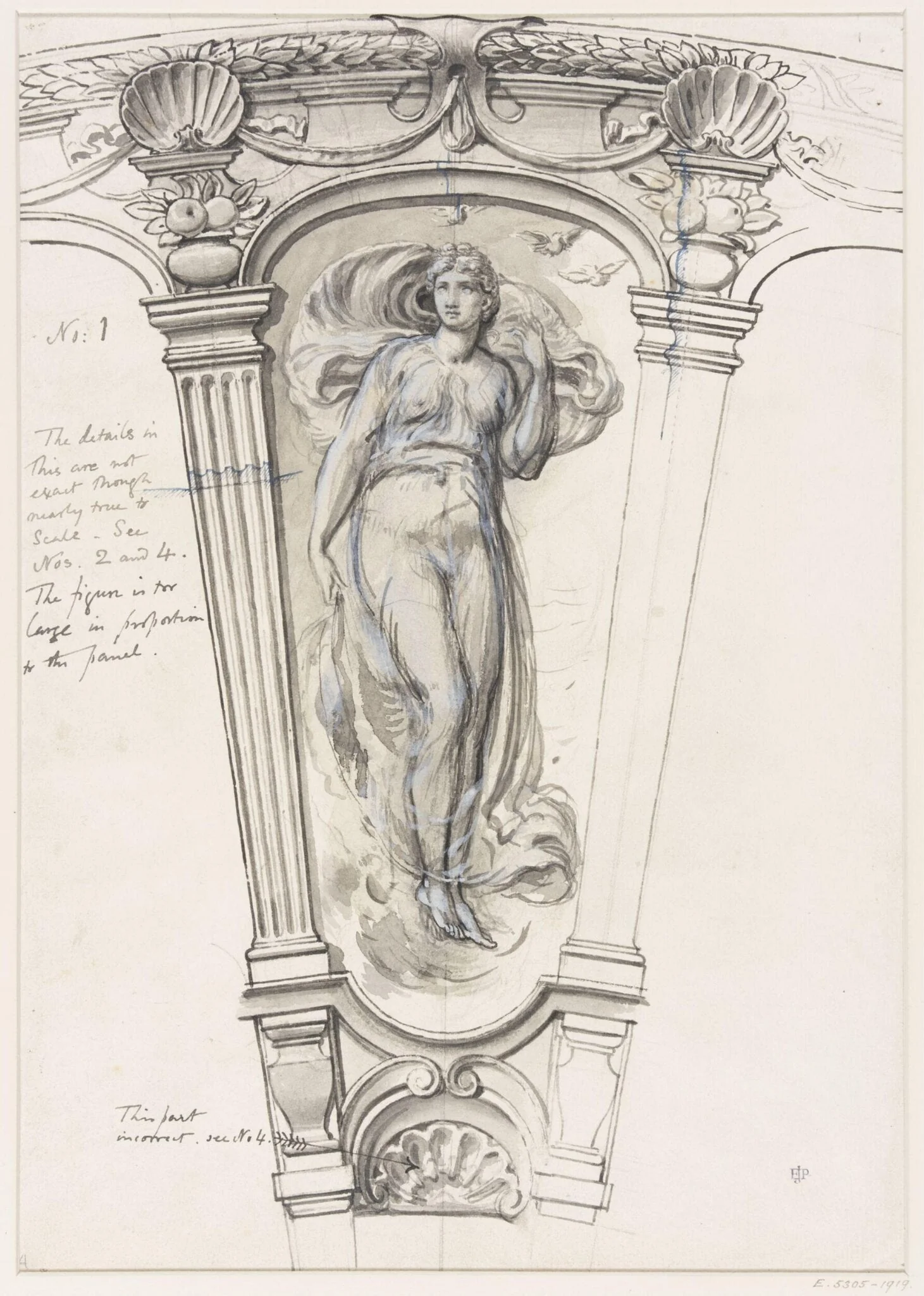 Measured drawing of a section of the design, E. 5303-1919, by Edward John, Sir Poynter, 1877