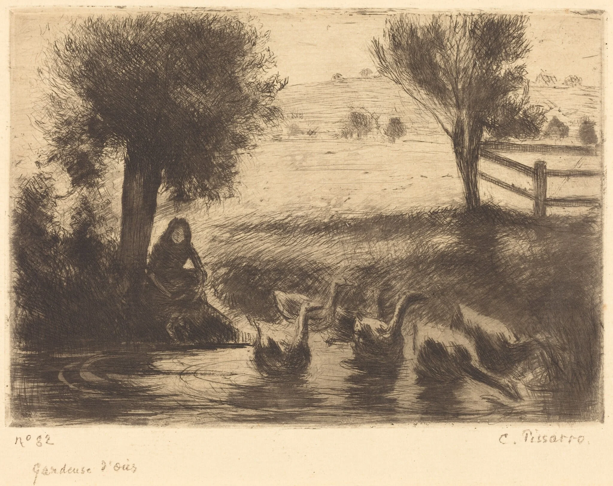 Goose Girl (Gardeuse d'oies), by Camille Pissarro, ink, 1888
