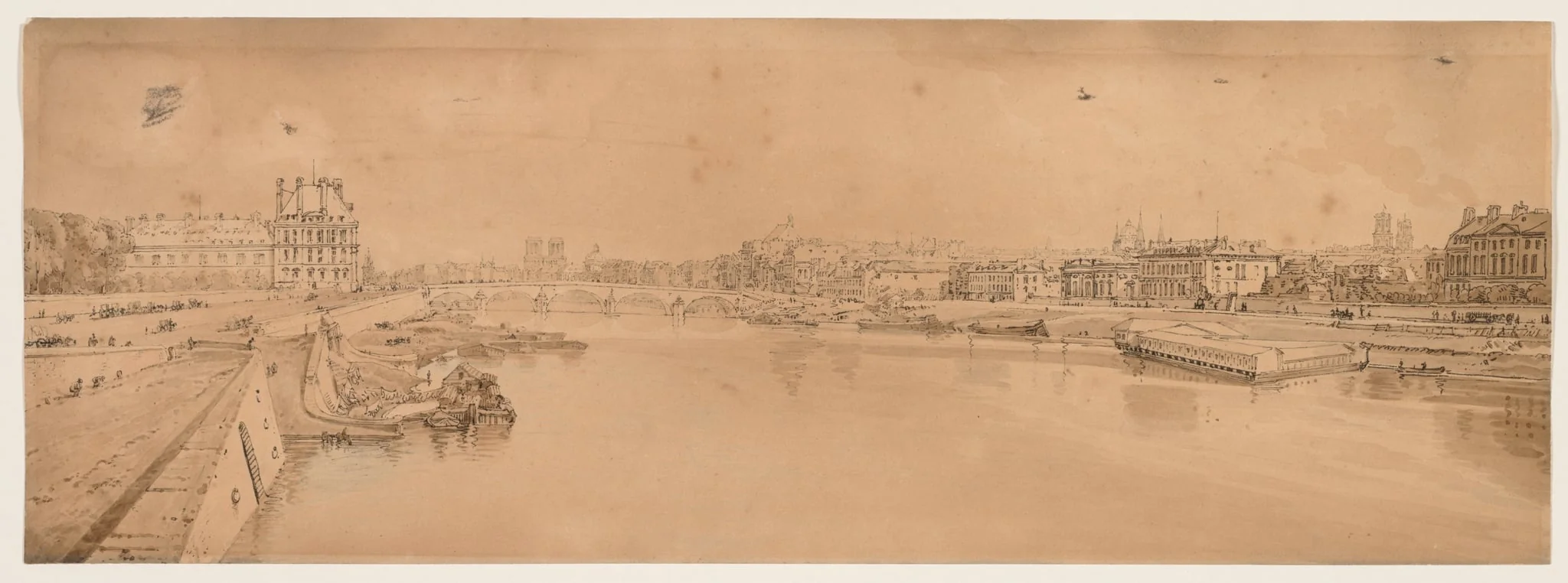 A Selection of Twenty of the Most Picturesque Views in Paris:  View of the Tuilleries and Bridge and taken from Pont de la Concorde