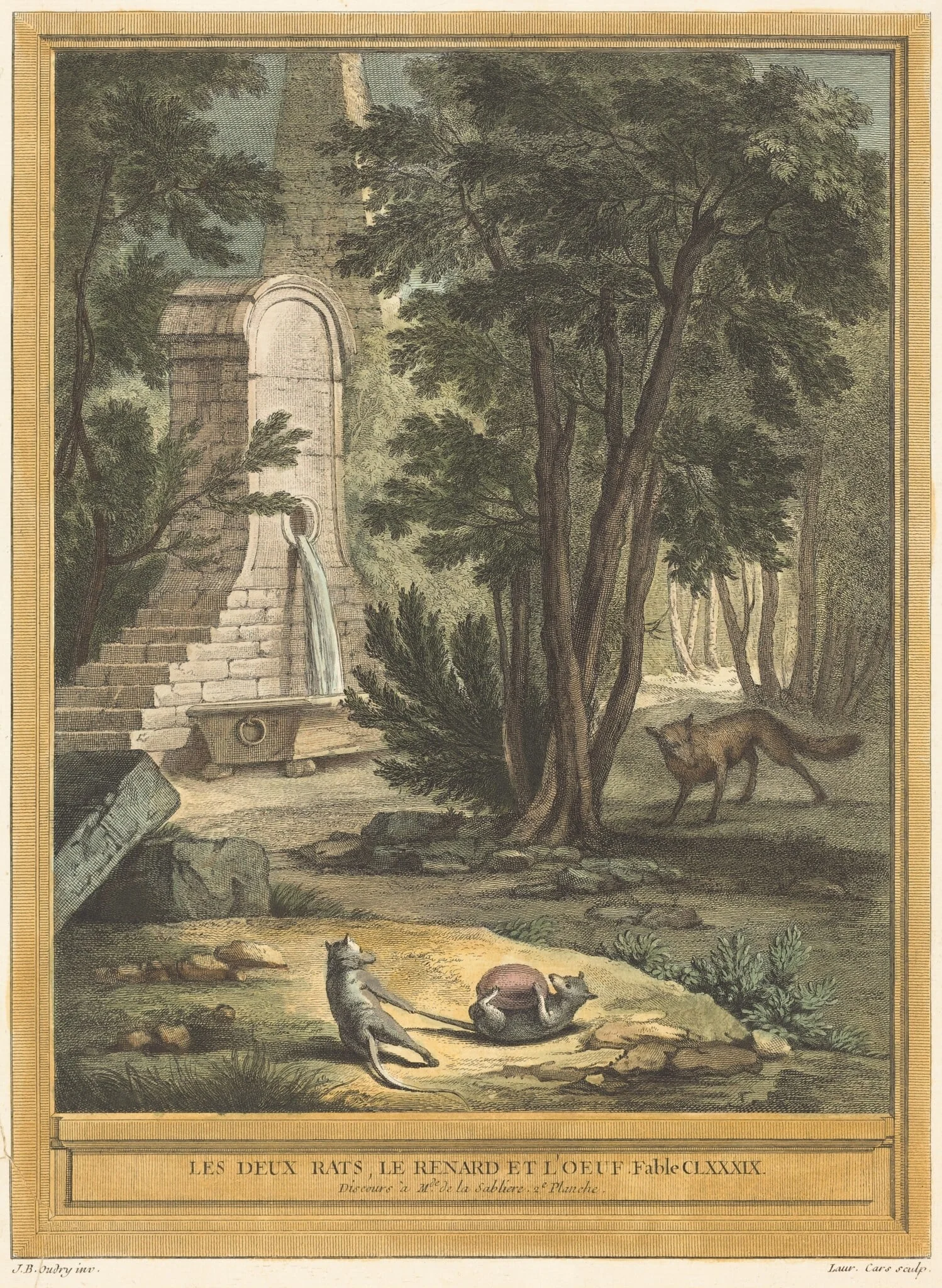 Les deux rats, le renard et l'oeuf (Two Rats, the Fox, and the Egg), by Laurent Cars, ink, 1759