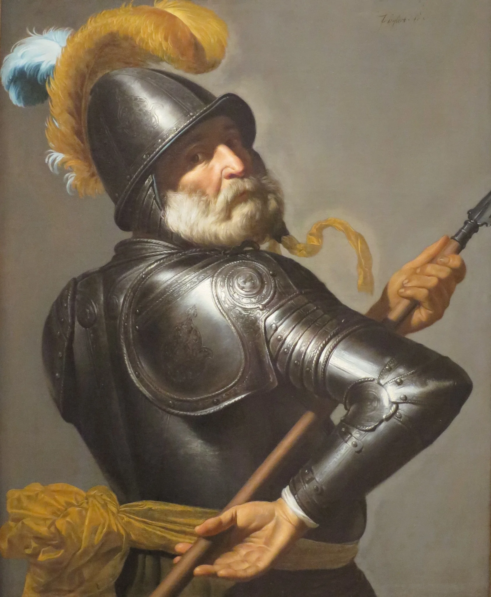 Man in Armour Holding a Pike, by Jan van Bijlert, oil, 1630