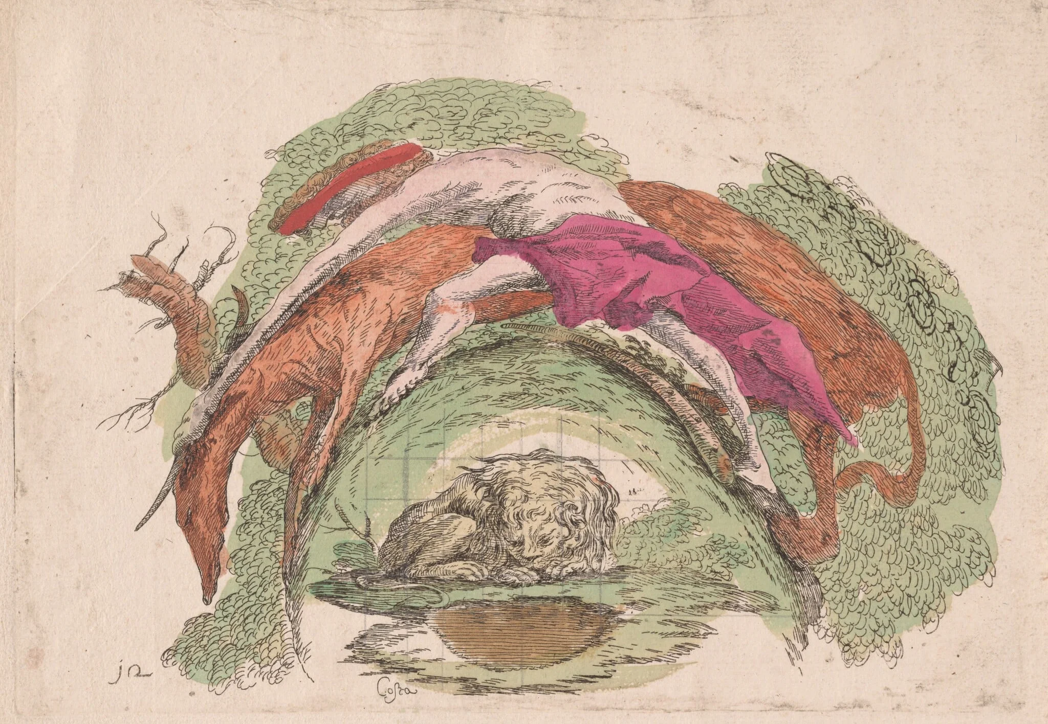 Man Struggling with an Ox, by Giovanni Francesco Costa, watercolor, 1747