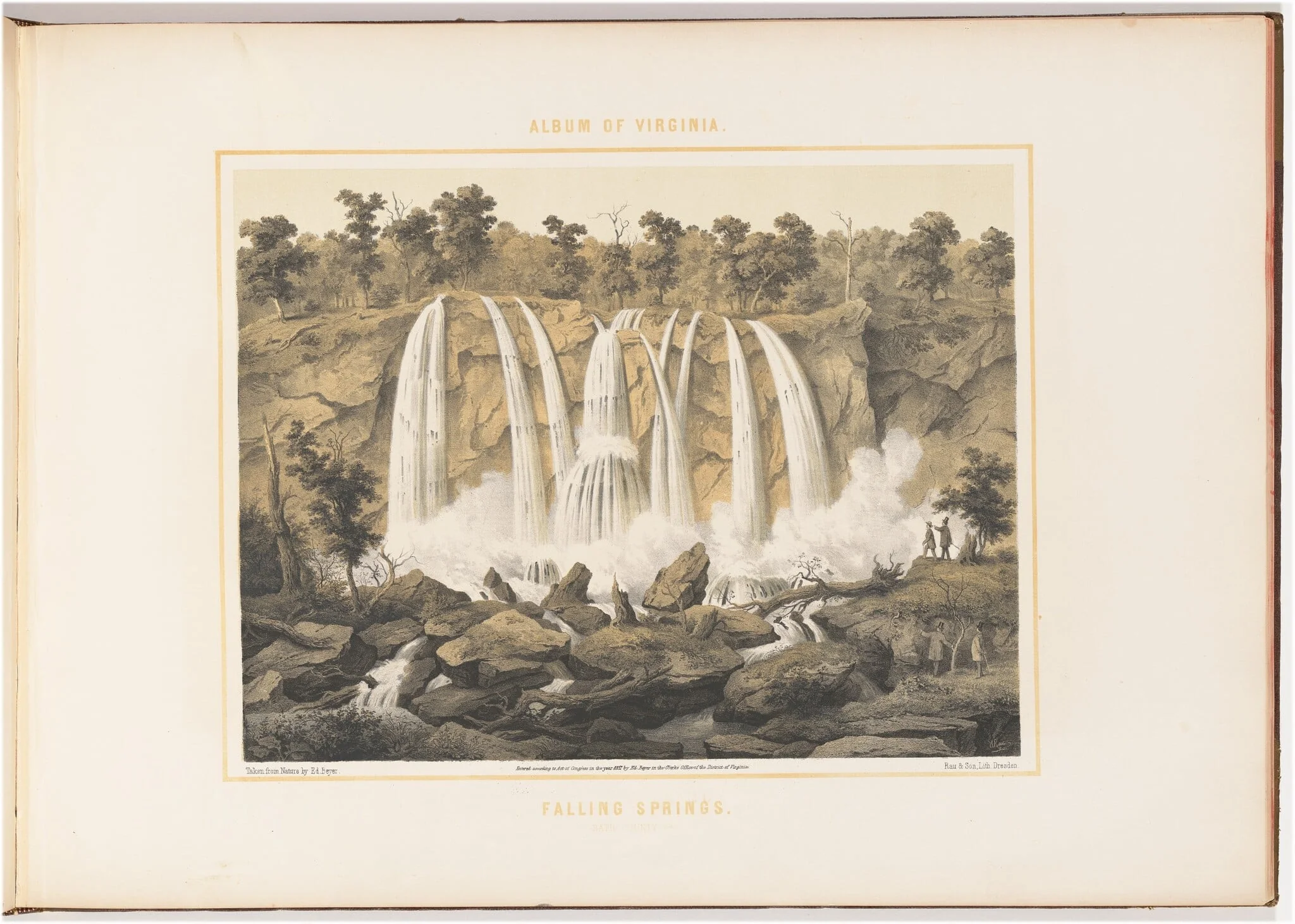 Falling Springs, by Woldemar Rau, ink, 1857