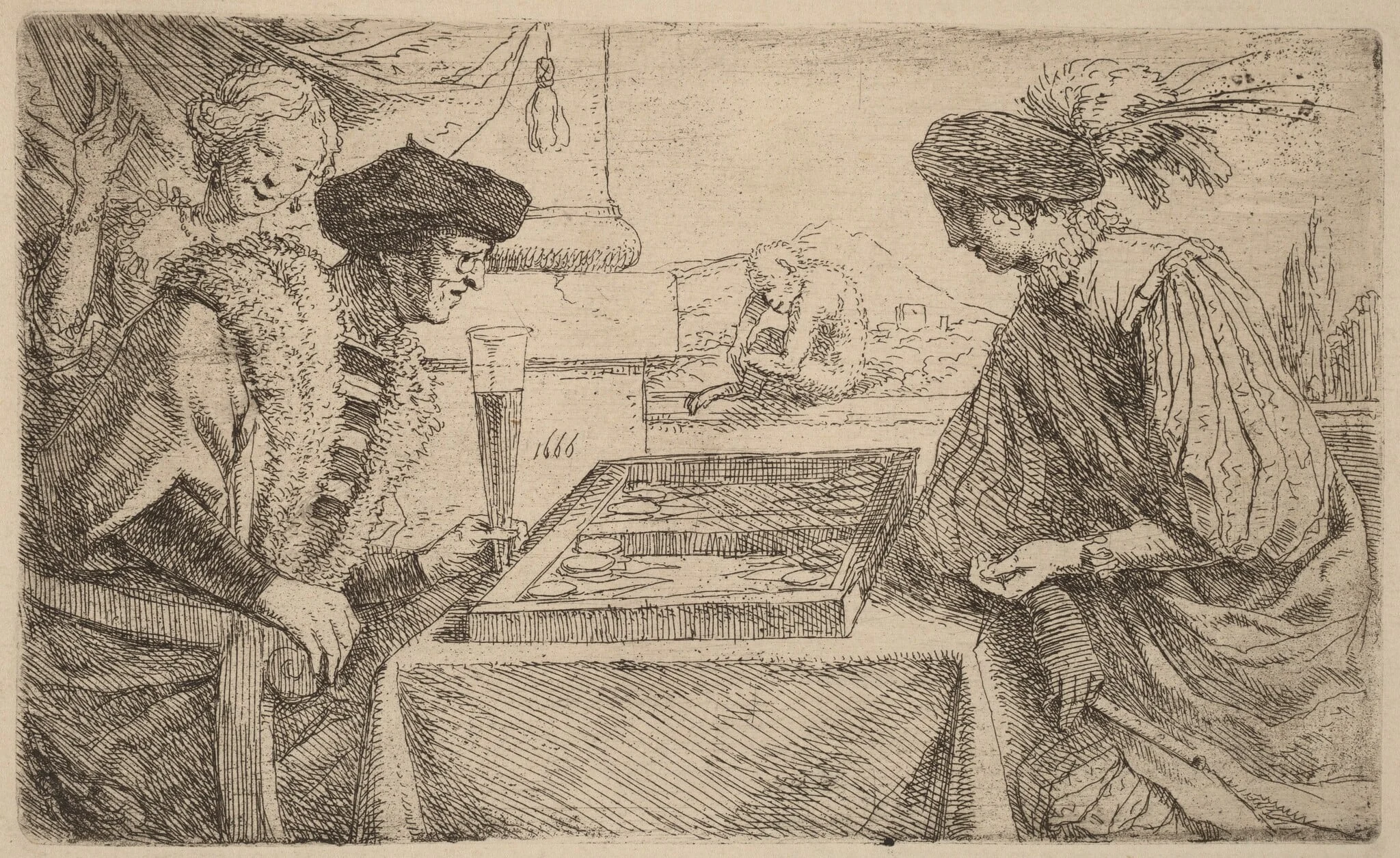 The Board Players, by Leendert van der Cooghen, ink, 1646