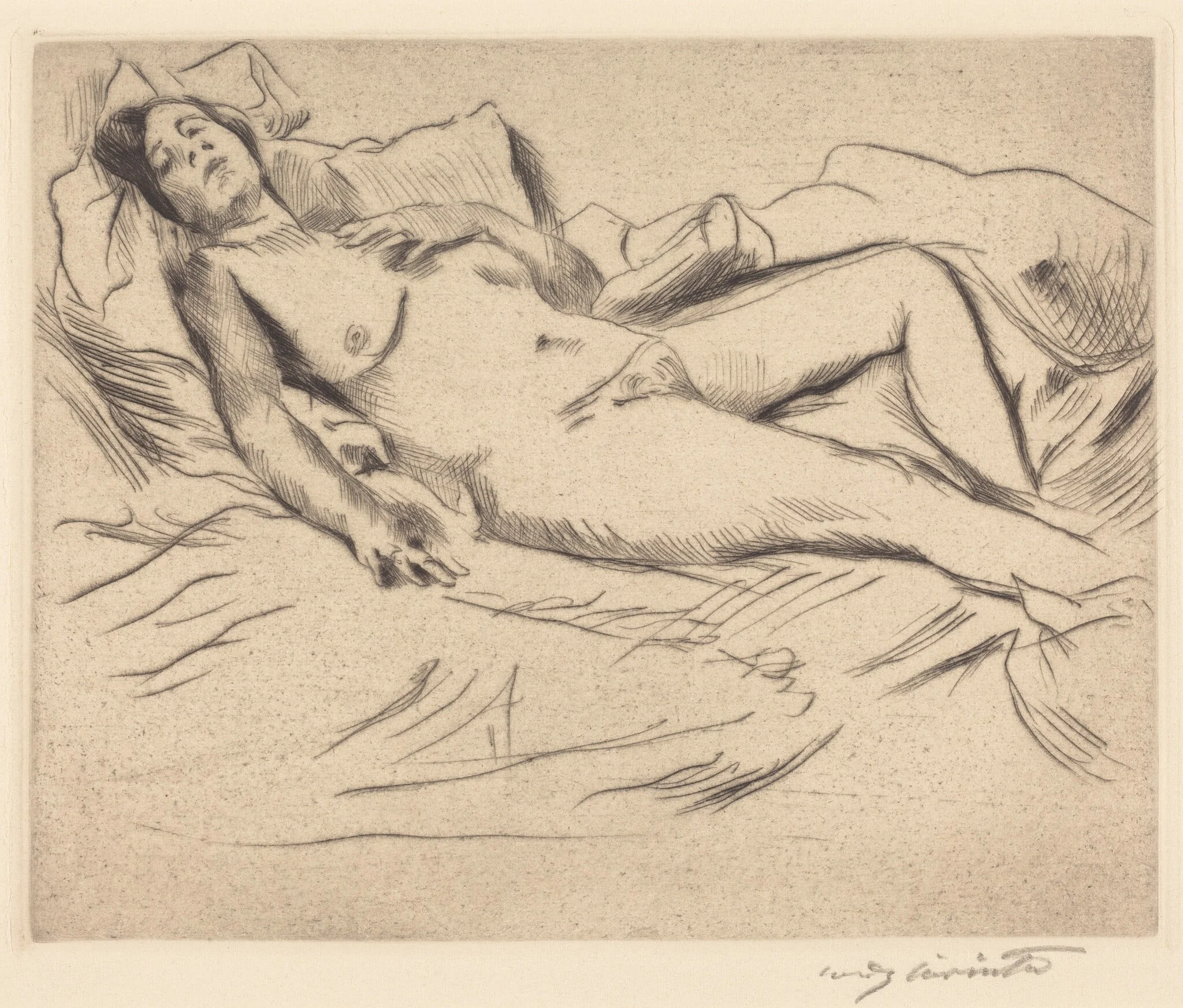 Schlafende (Sleeping Woman), by Lovis Corinth, ink, 1912