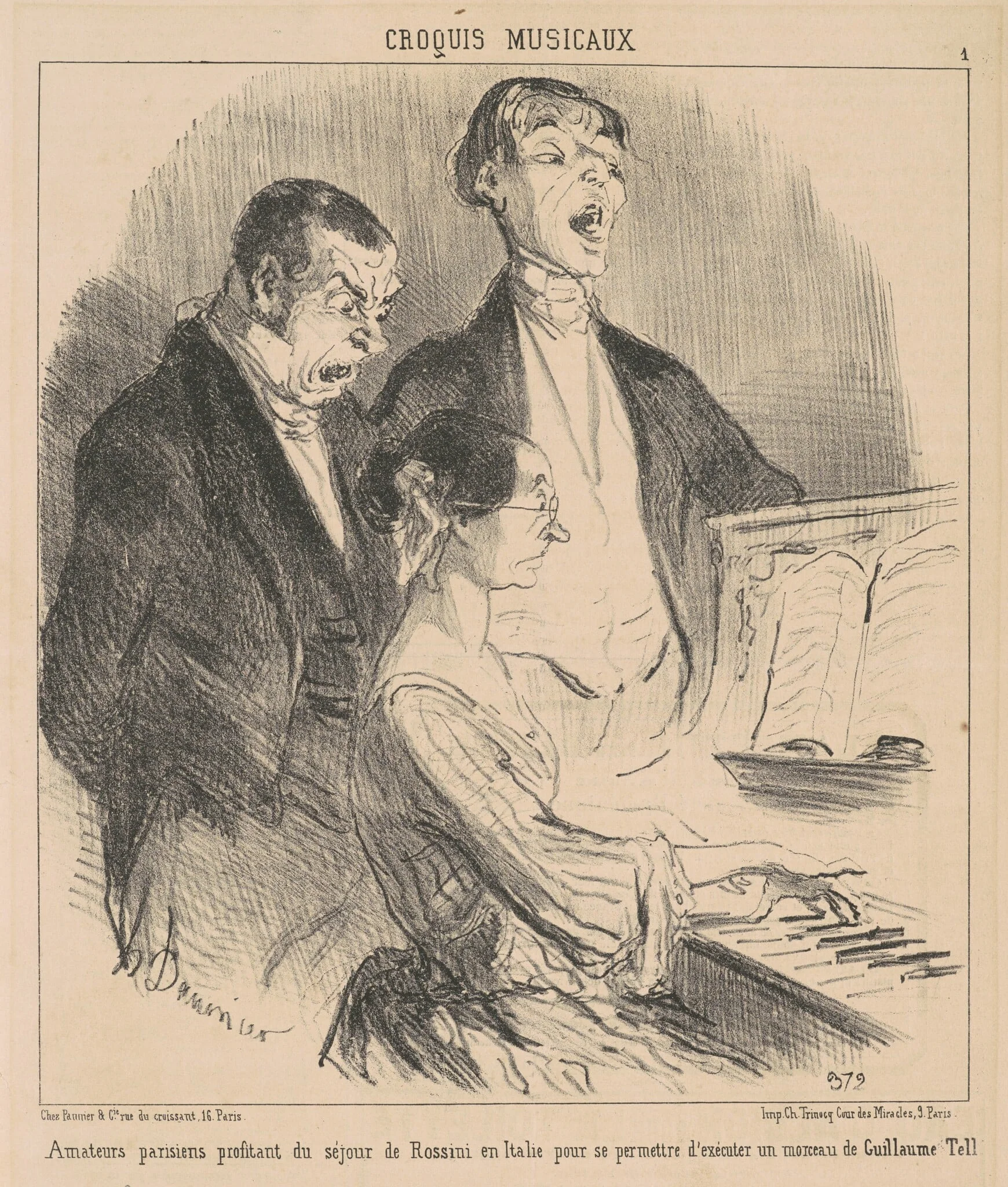 Amateurs parisiens profitant du séjour de Rossini, by Honoré Daumier, ink, 1852