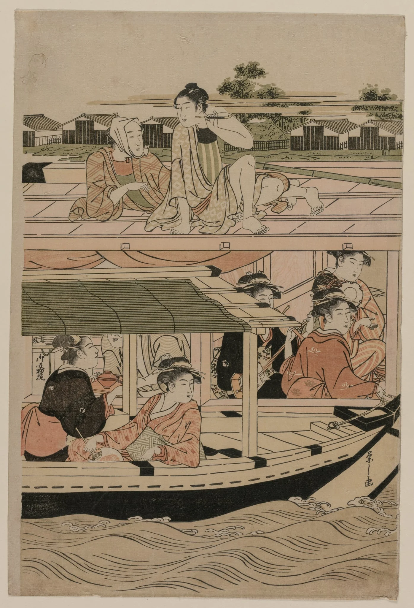 Print from Pleasure Boats on the Sumida River beneath Shin-Ōhashi Bridge, by Chôbunsai Eishi, 1792