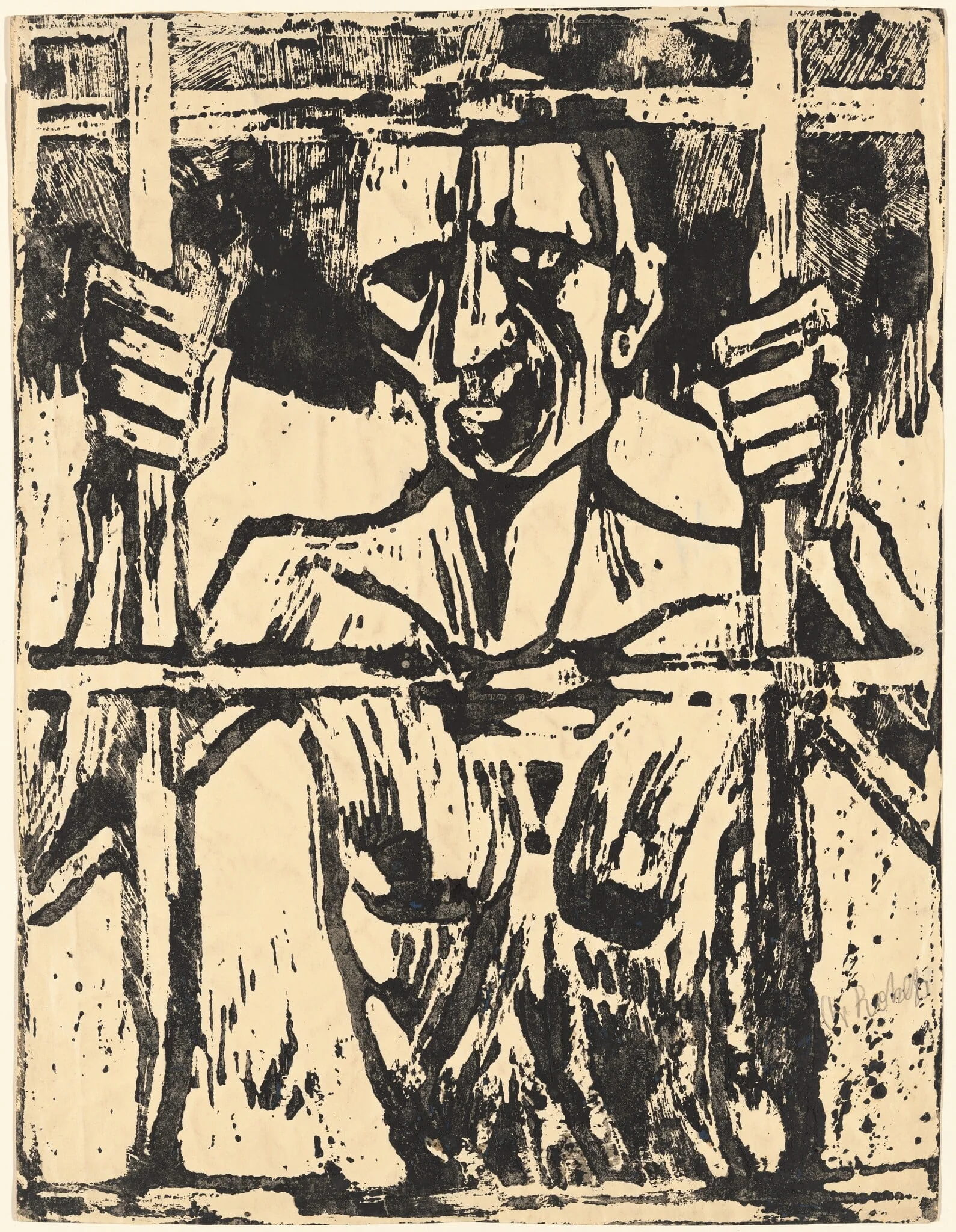 The Prisoner (Der Gefangene), by Christian Rohlfs, ink, 1918