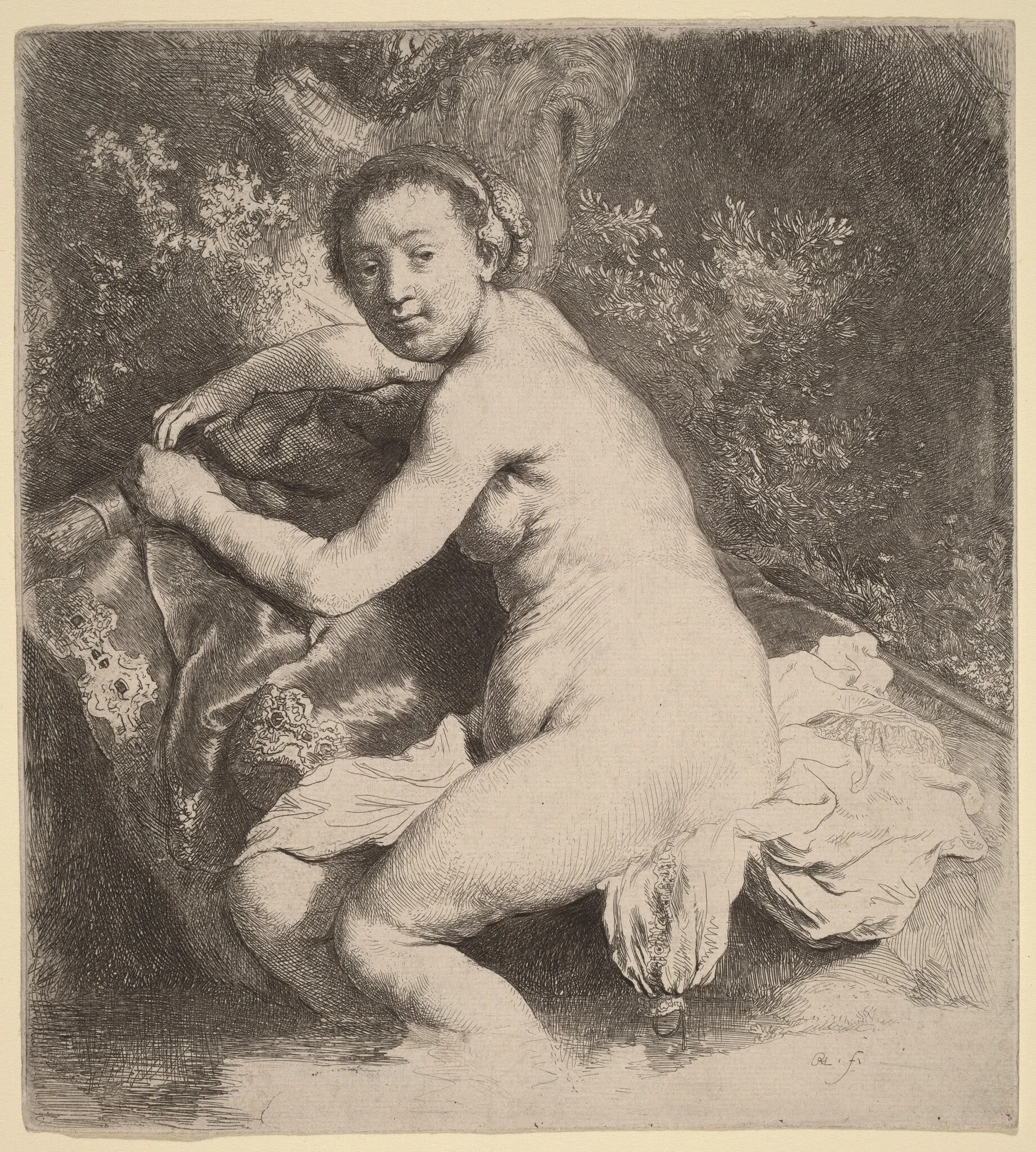 Diana at the Bath, by Rembrandt, ink, 1631