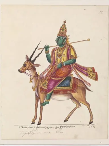 Vayu, the god of the wind and guardian of the north-west, riding on a deer.