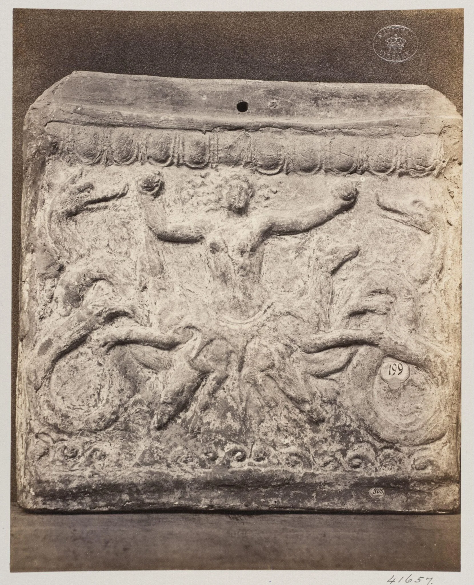 Bas-relief portion of a frieze of Scylla in terra cotta, by Louise Laffon, photographic, 1864