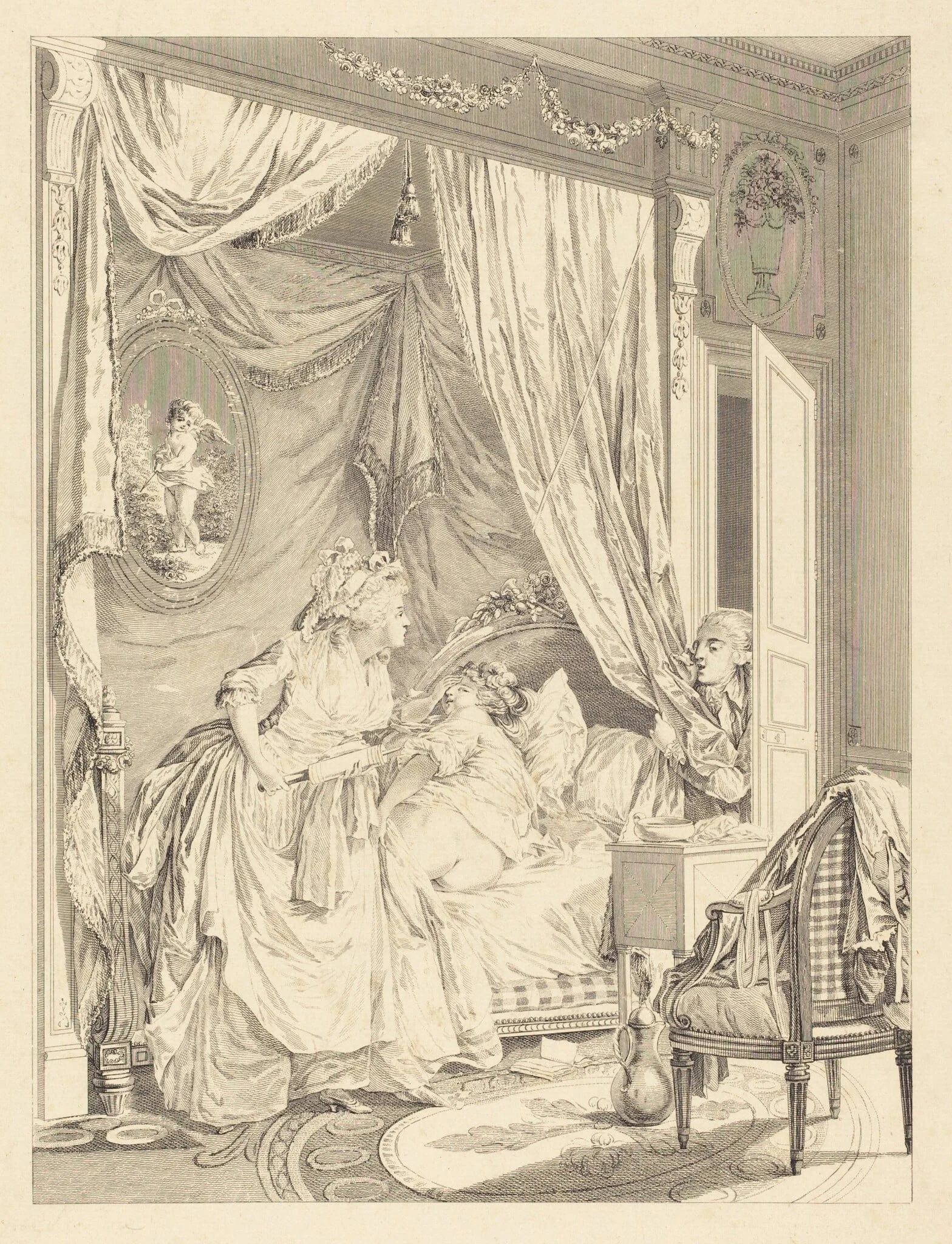 Le contretemps, by Francois-Nicolas-Barthelemy Dequevauviller, ink, 1786