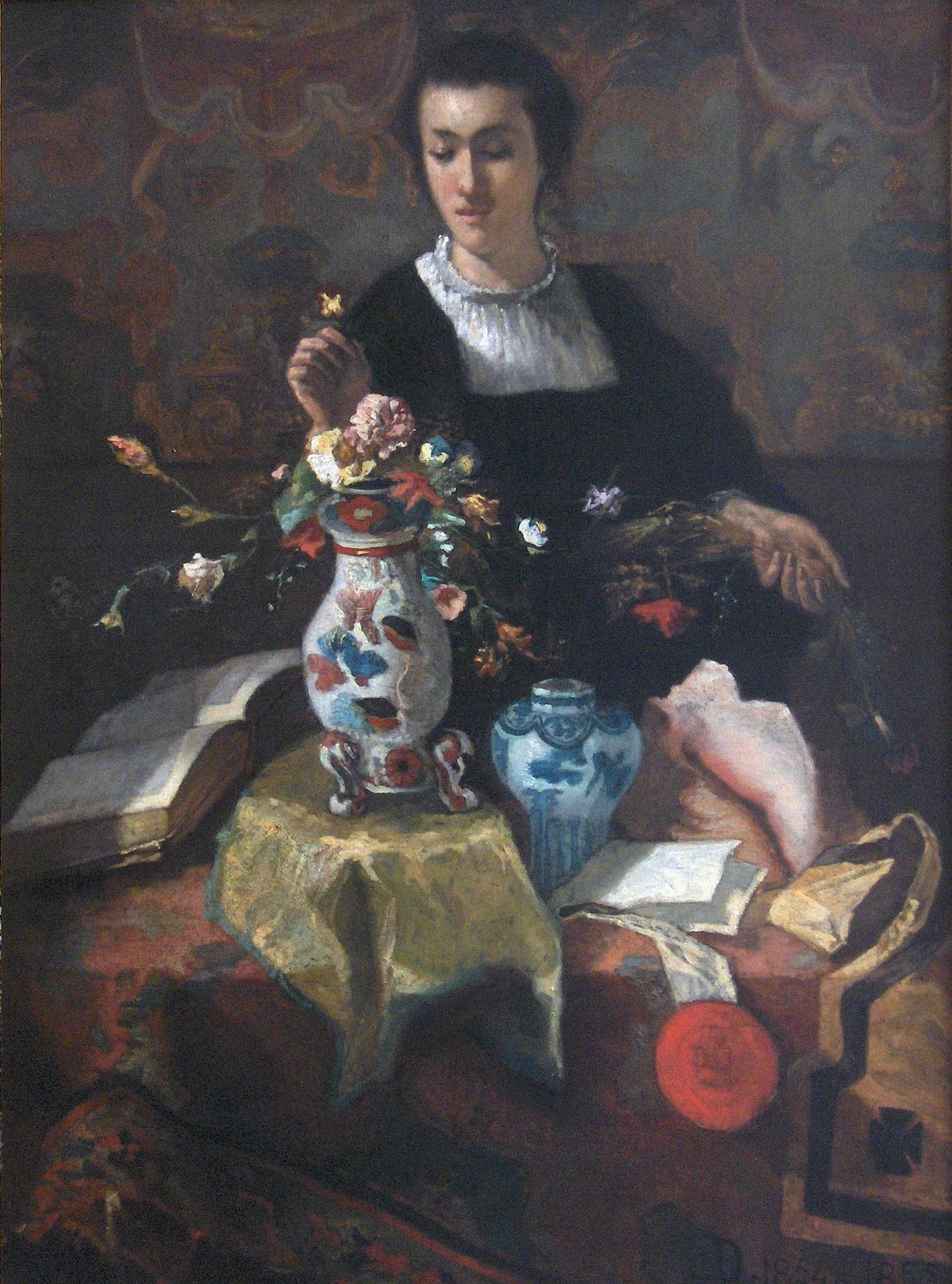 The Lady with Bouquet, by Louis Dubois, oil, 1854
