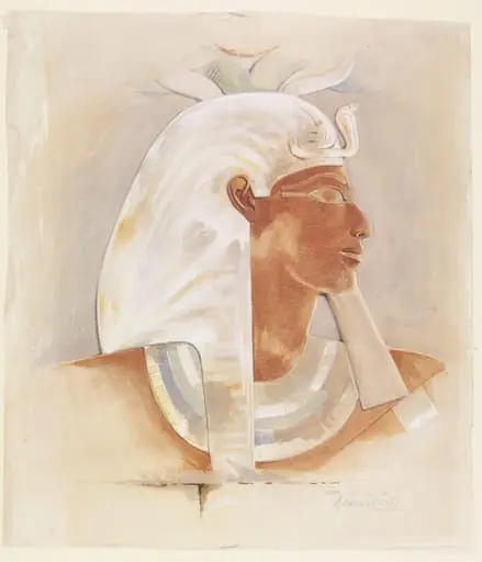 Head of Queen Makare Hatshepsut: copy of a painted low relief in the Mortuary Temple of Hatshepsut, Deir al-Bahri
