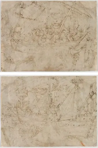 Navicella (recto); Two Drawings of Ships (verso)
