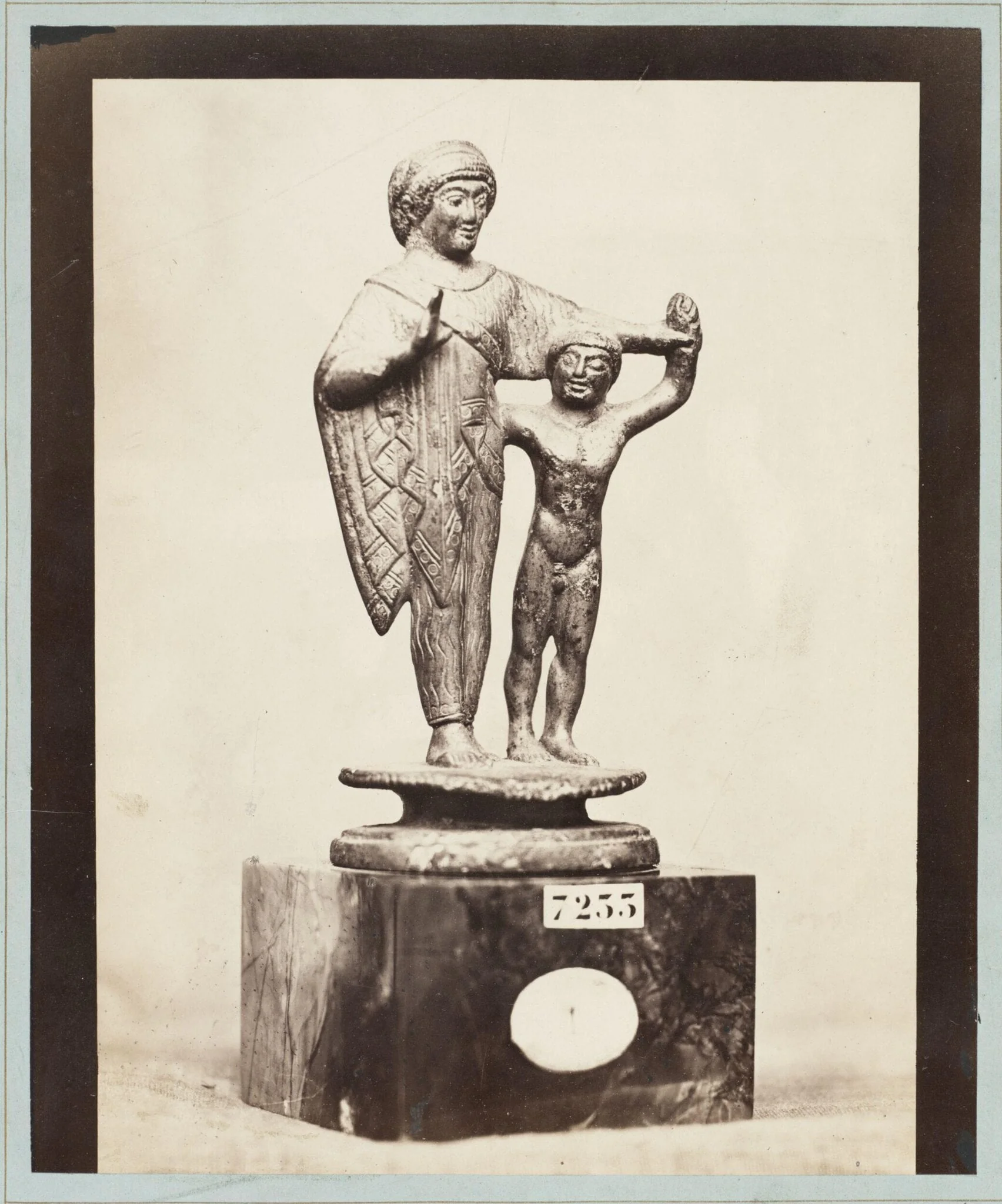 Antique bronze group of two figures, by Louise Laffon, photographic, 1864