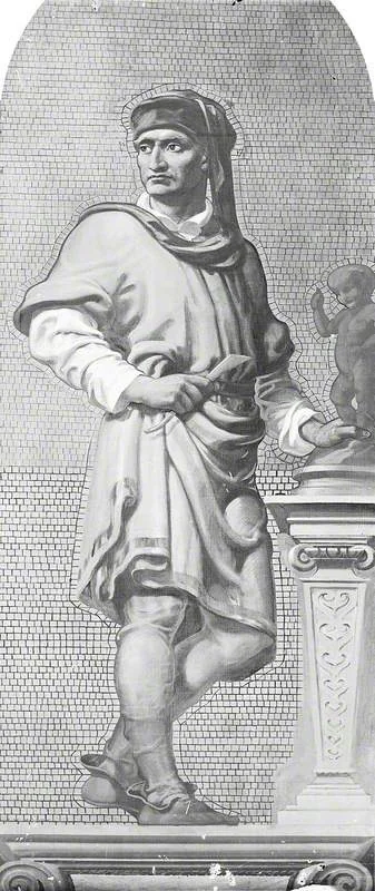 Luca della Robbia (1400–1481) (design for a mosaic in the Victoria and Albert Museum) (detail), by Francis Wollaston Moody, oil, 1865
