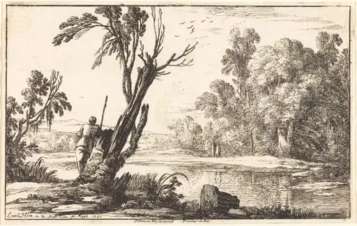 A Man Gazing across a Still Pond
