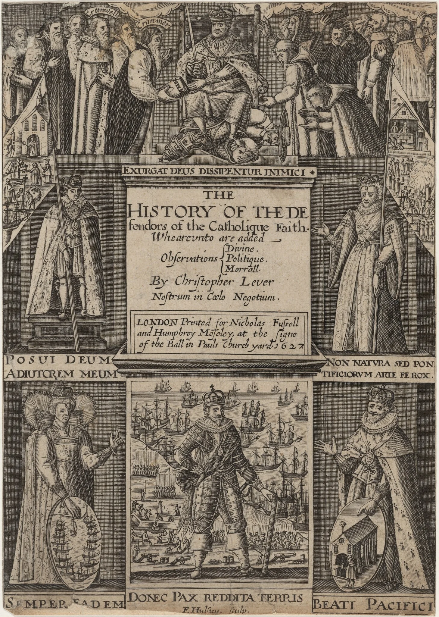 Title Page to History of the Defenders of theCatholic Faith, by Christopher Lever, by Frederik van Hulsen, ink, 1627