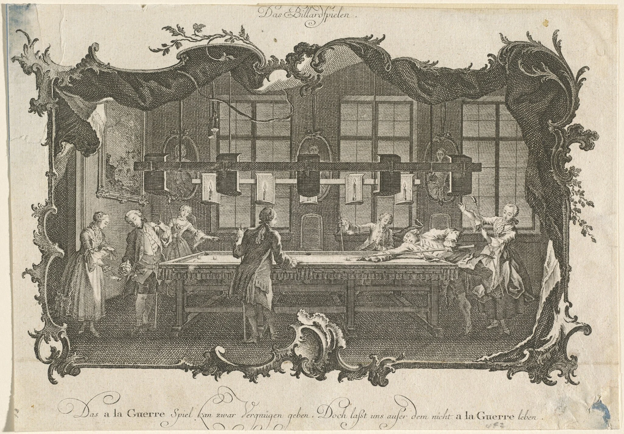 Das Billardspielen (Billiard Players), by Johann Esaias Nilson, ink, 1756