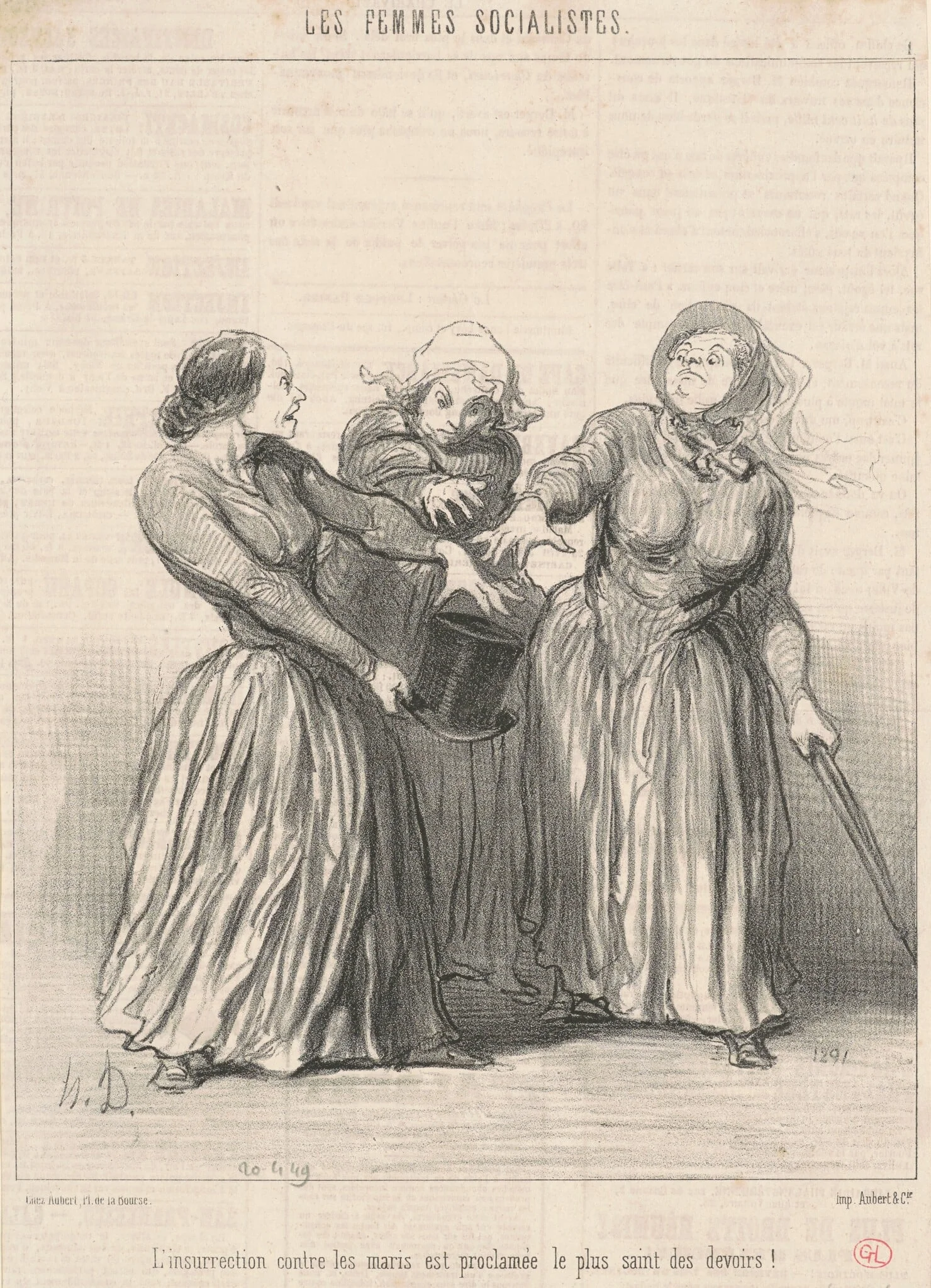 L'insurrection contre les maris ..., by Honoré Daumier, ink, 1849